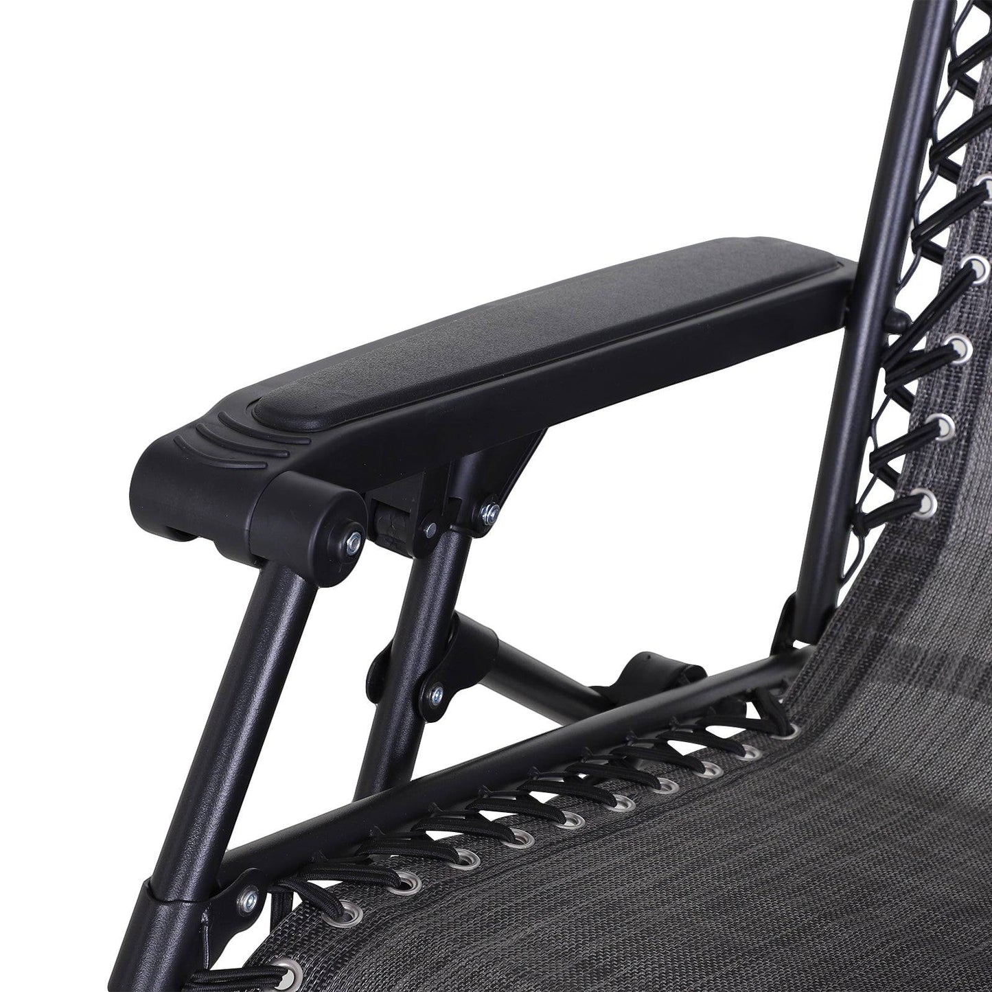 Zero Gravity Garden Deck Folding Chair Texteline Patio Sun Adjustable Lounger Reclining Seat with Cup Holder & Canopy Shade - Grey