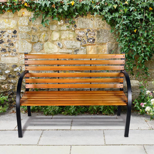 Garden Bench 12 Slats Steel and Hardwood - 2 Seat