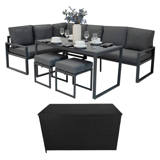 Aluminium Corner Sofa Set With Black Rattan Storage Box - Anthracite Grey