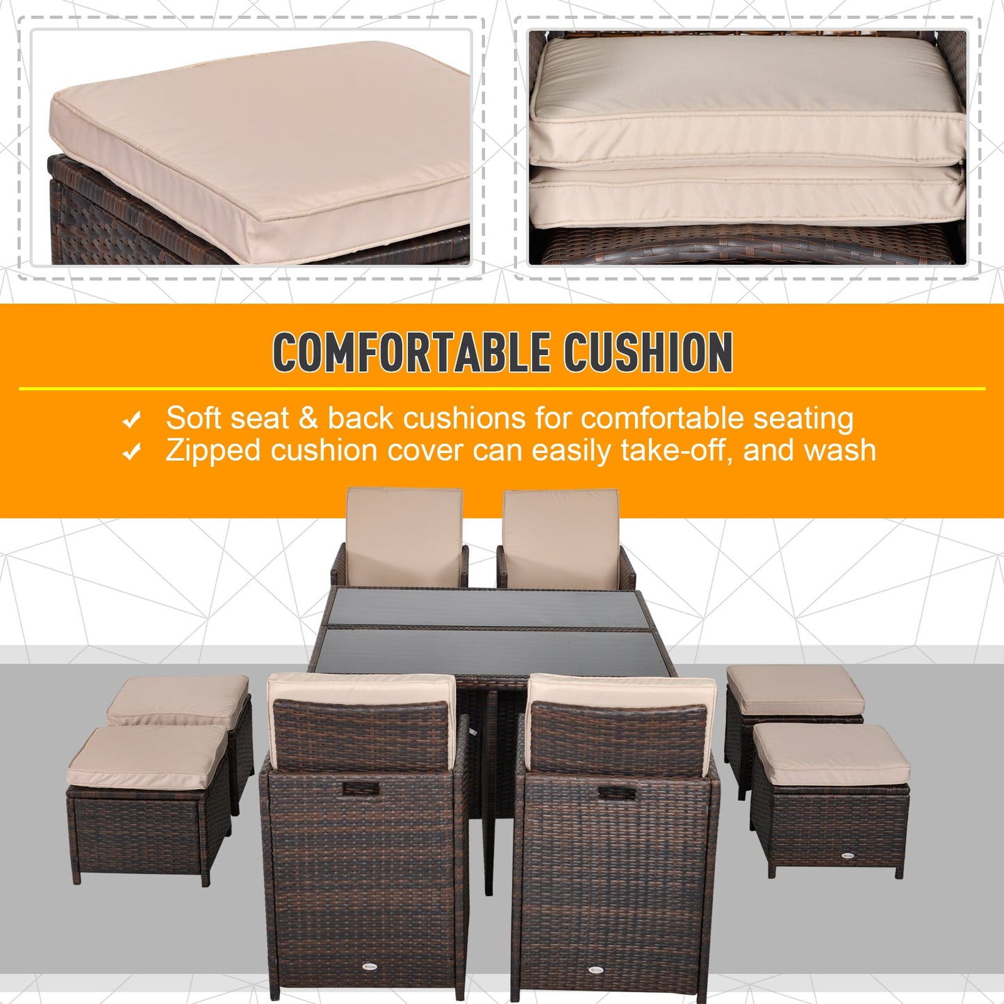 9-Pieces PE Rattan Cube Garden Furniture Set with Cushions