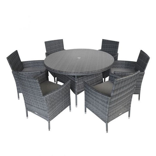 Essentials Rattan Garden Patio Dining Set by Wensum - 6 Seats Grey