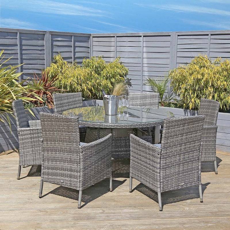 Essentials Rattan Garden Patio Dining Set by Wensum - 6 Seats Grey