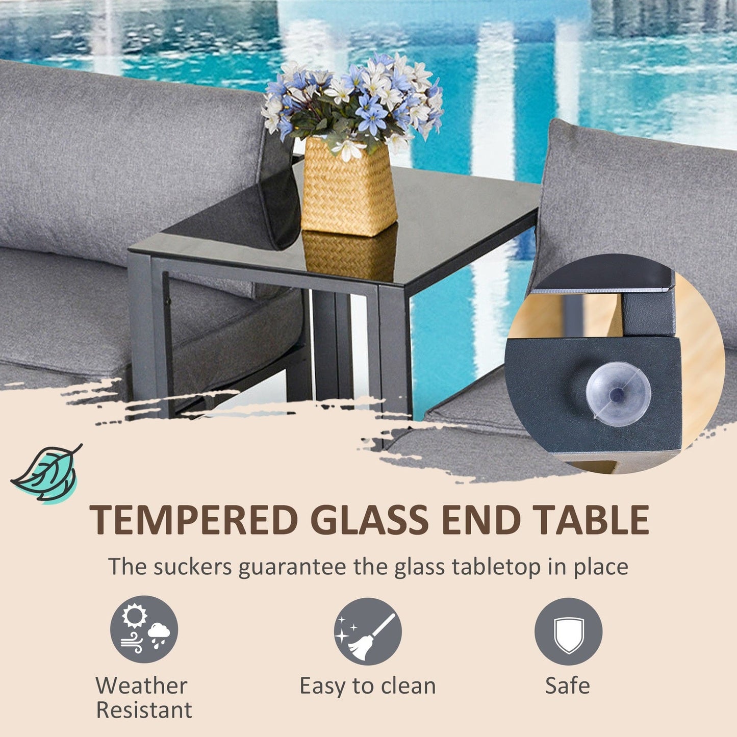 5-Piece Garden Conversation Set Sun Lounger 2 Footstools End Table with Cushions