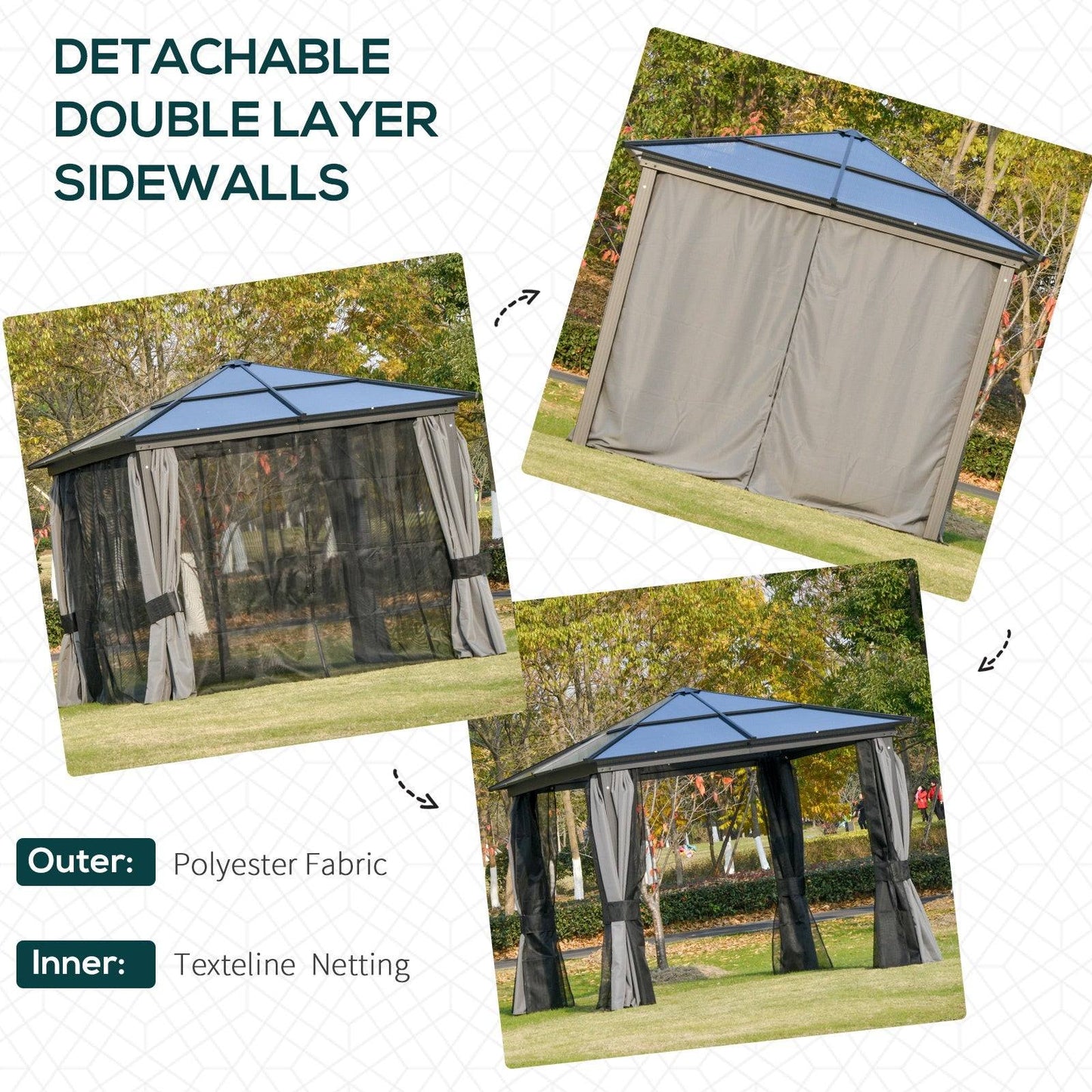 3 x 3M Hardtop Gazebo with UV Resistant Polycarbonate Roof & Aluminium Frame