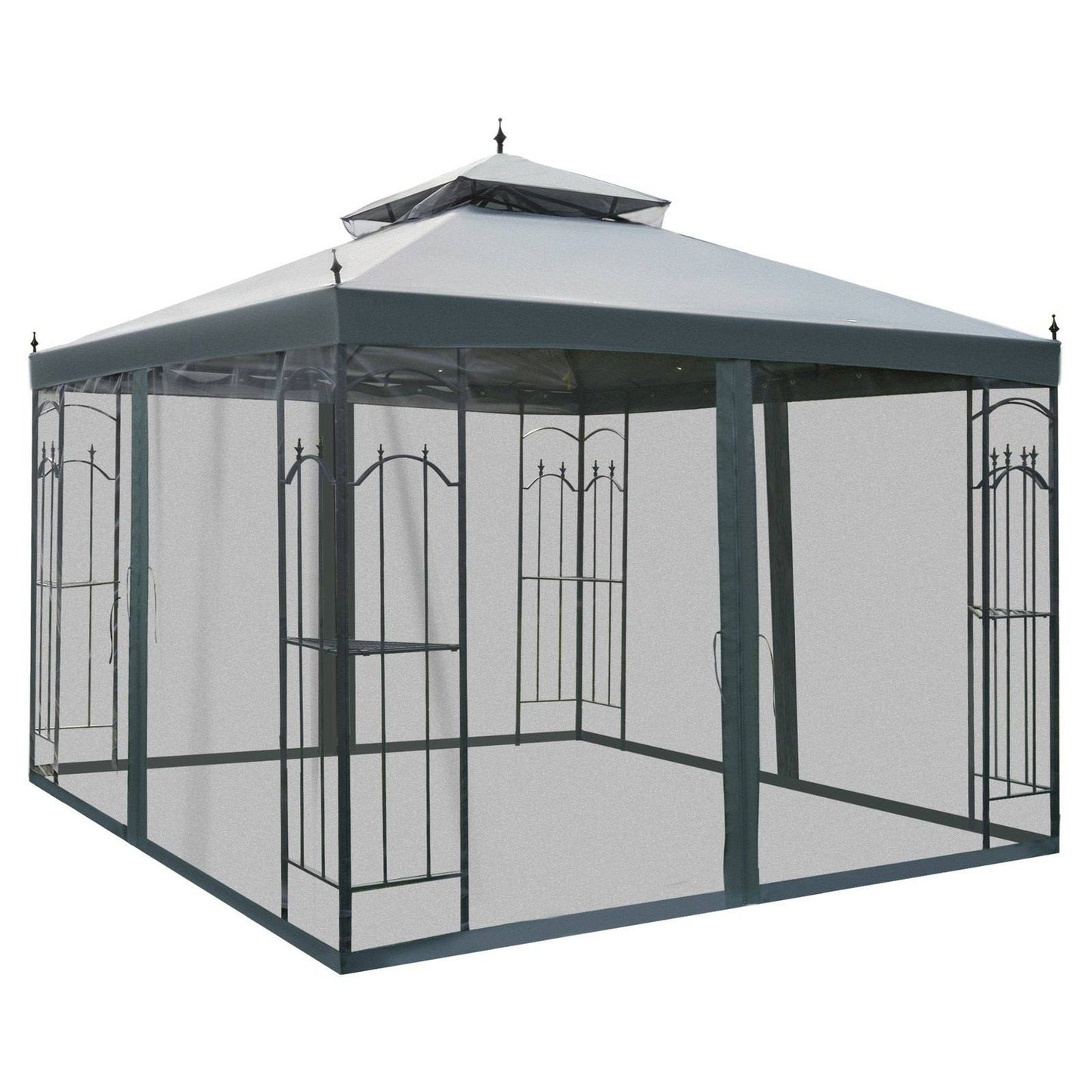 3Mx3M Garden Gazebo Double Top Outdoor Canopy Patio Event Party Wedding Tent Backyard Sun Shade with Netting - Grey