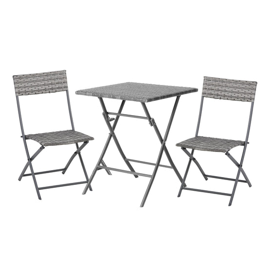 2 Seater Chair Bistro Set Garden Patio Table & Chair Black Rattan Furniture Grey