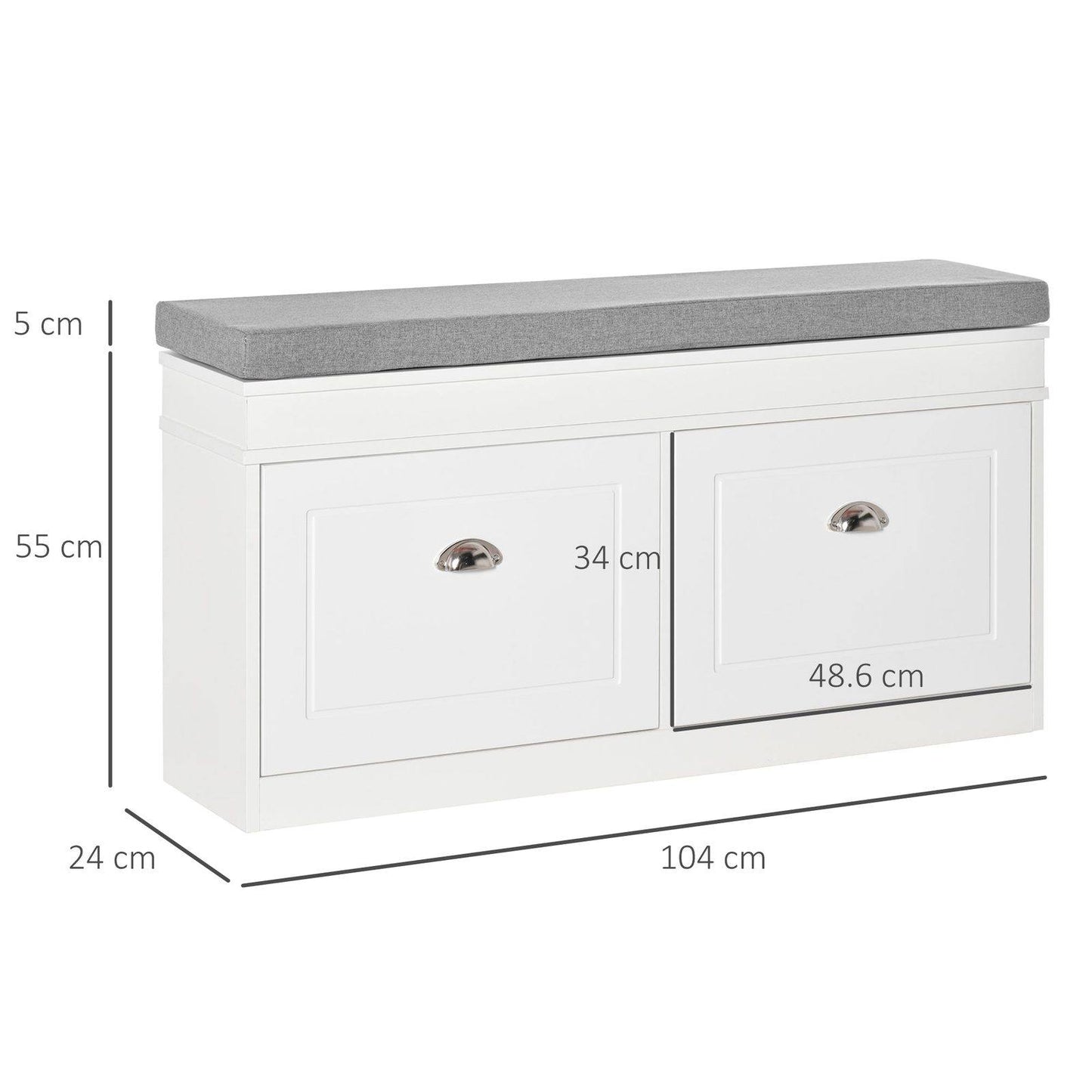 Shoe Storage Bench with Seat Cushion Cabinet Organizer with 2 Drawers White