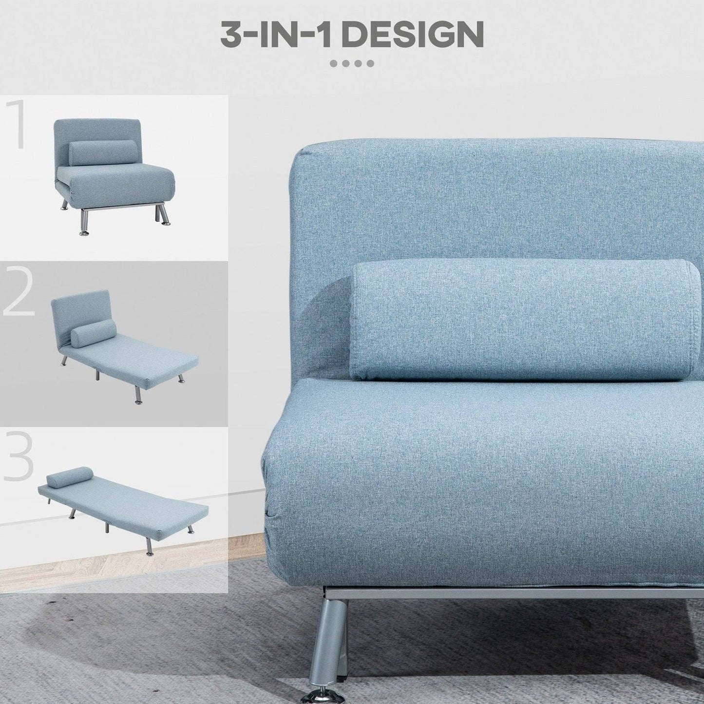 Adjustable Back Futon Sofa Chair - Blue