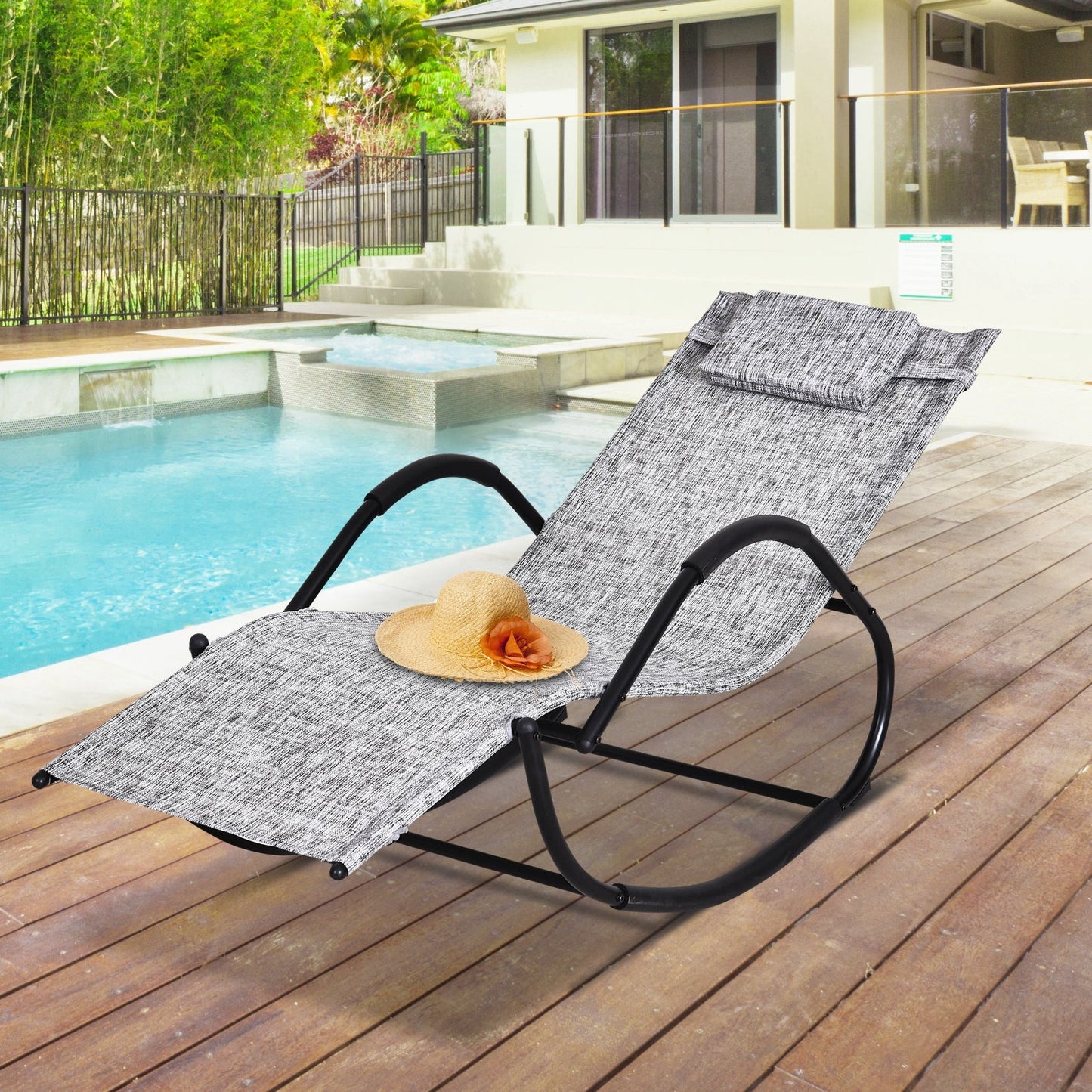 Outsunny Steel Frame Zero Gravity Rocking Lounge Chair With Pillow Grey