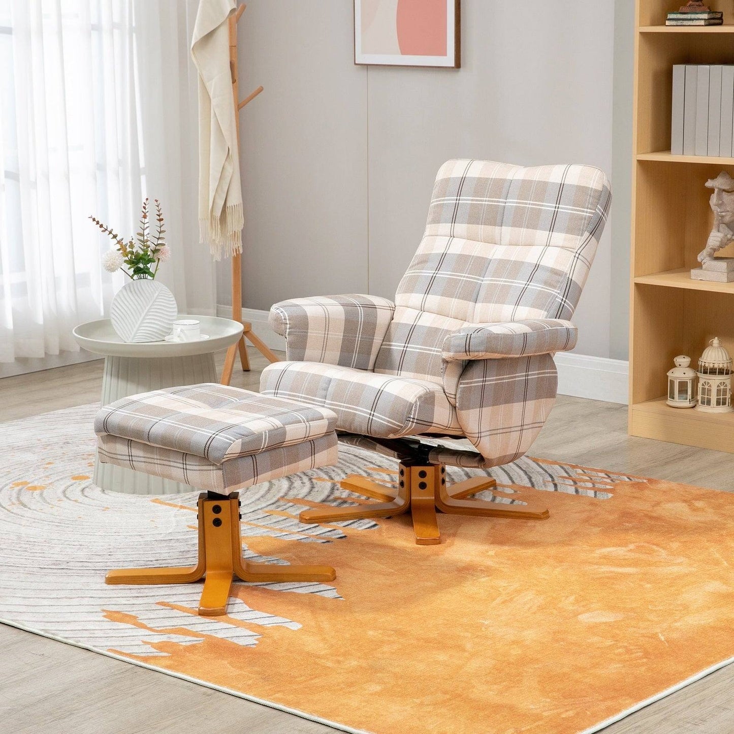 Linen Swivel Recliner Chair with Footstool