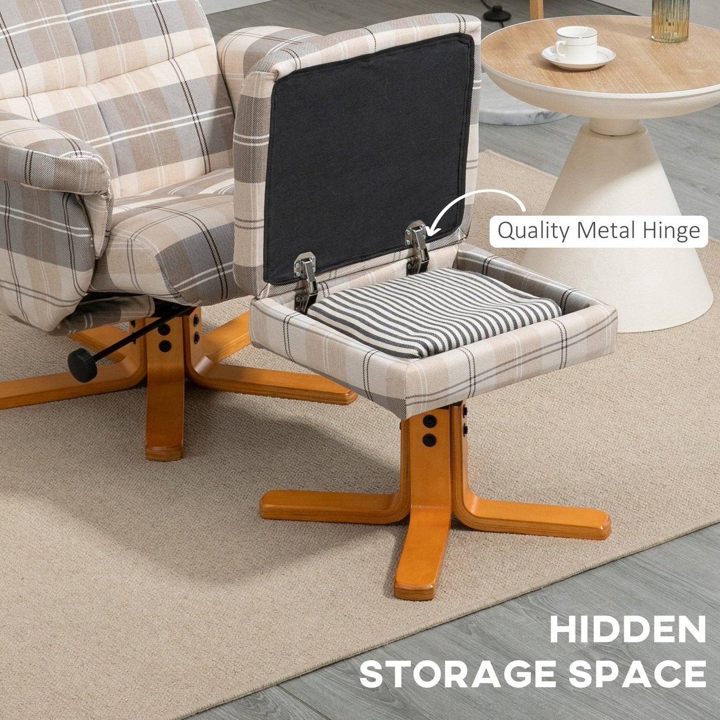 Linen Swivel Recliner Chair with Footstool