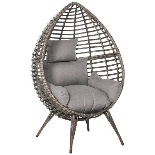 Teardop PE Wicker Rattan Chair w/ Thick Cushions 4 Legs Outdoor Seat Egg Garden