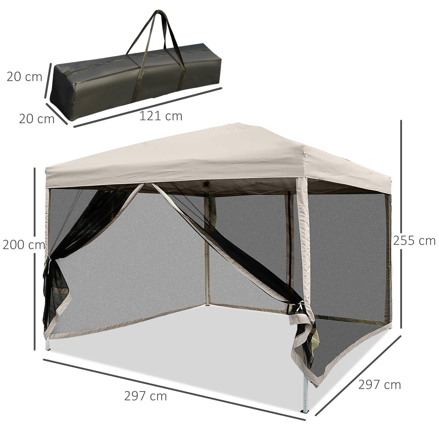 Outsunny 3 X 3(M) Pop Up Gazebo Canopy Tent With Carry Bag