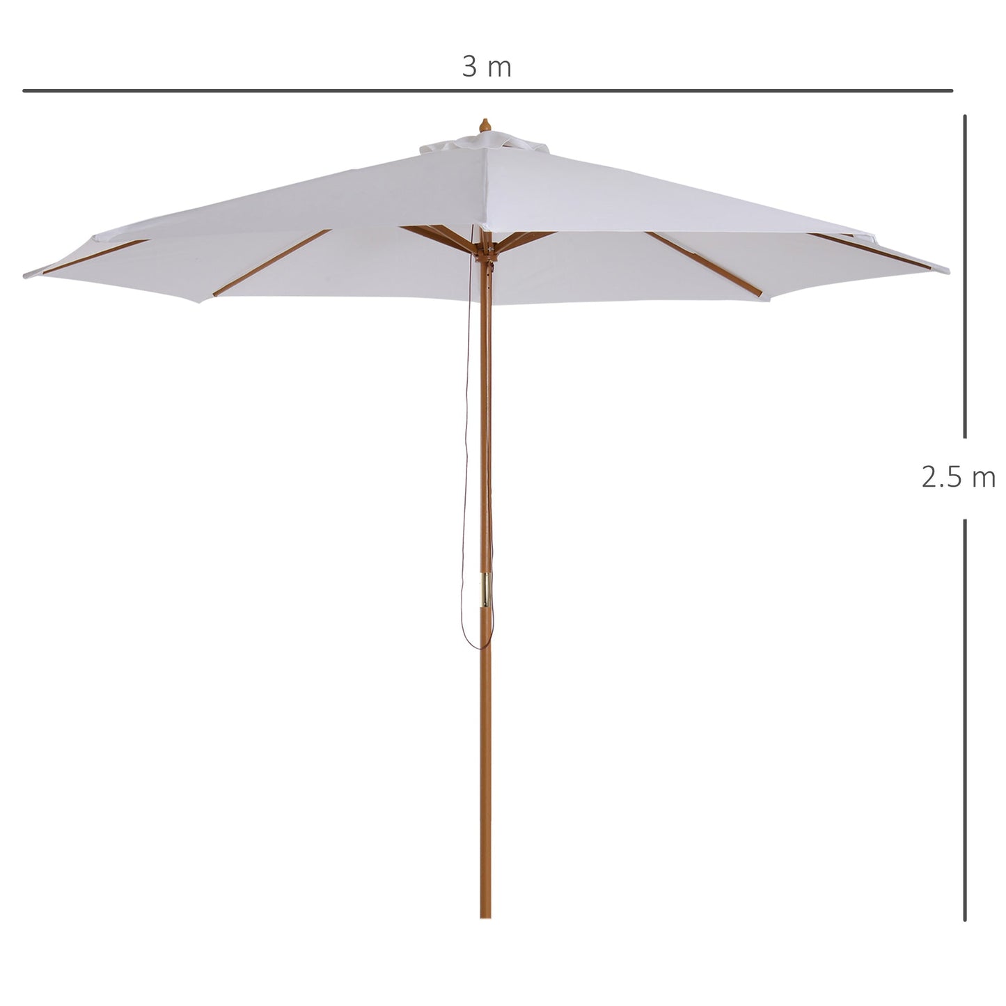 3M Fir Wooden Parasol Garden Umbrellas 8 Ribs Bamboo Sun Shade Patio Outdoor Umbrella Canopy