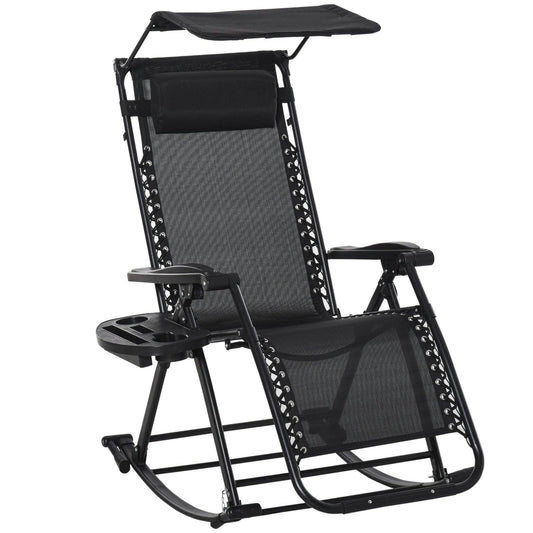 Folding Recliner Chair Outdoor Lounge Rocker Zero-Gravity Seat w/ Adjustable