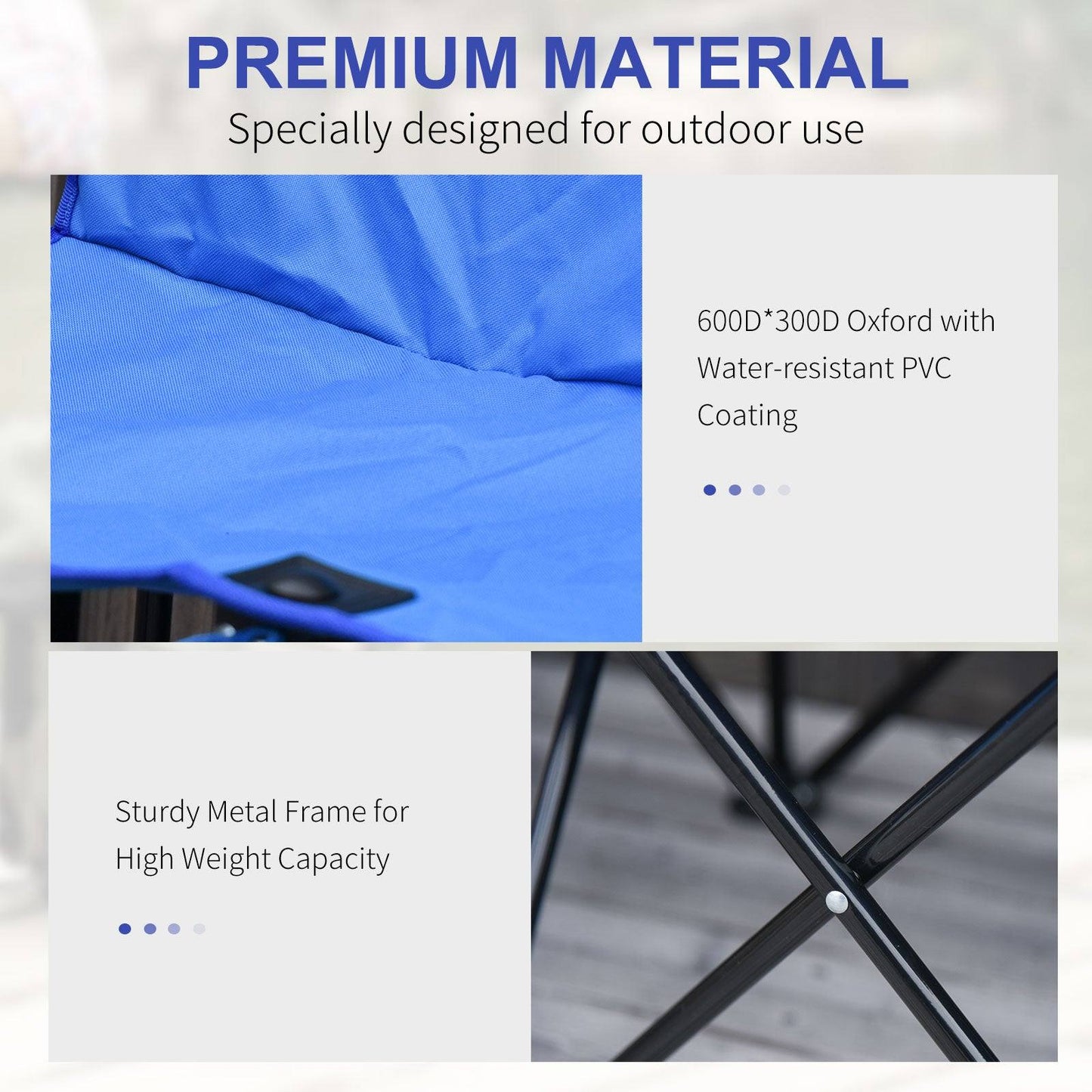 Football 6 Seater Folding Sports Bench Outdoor Picnic Camping Portable Spectator Chair Steel Frame w/ Cup Holder & Carry Bag - Blue