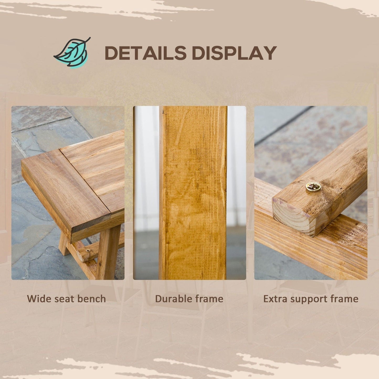 3-Pieces Picnic Bench Set with Table and 2 Benches