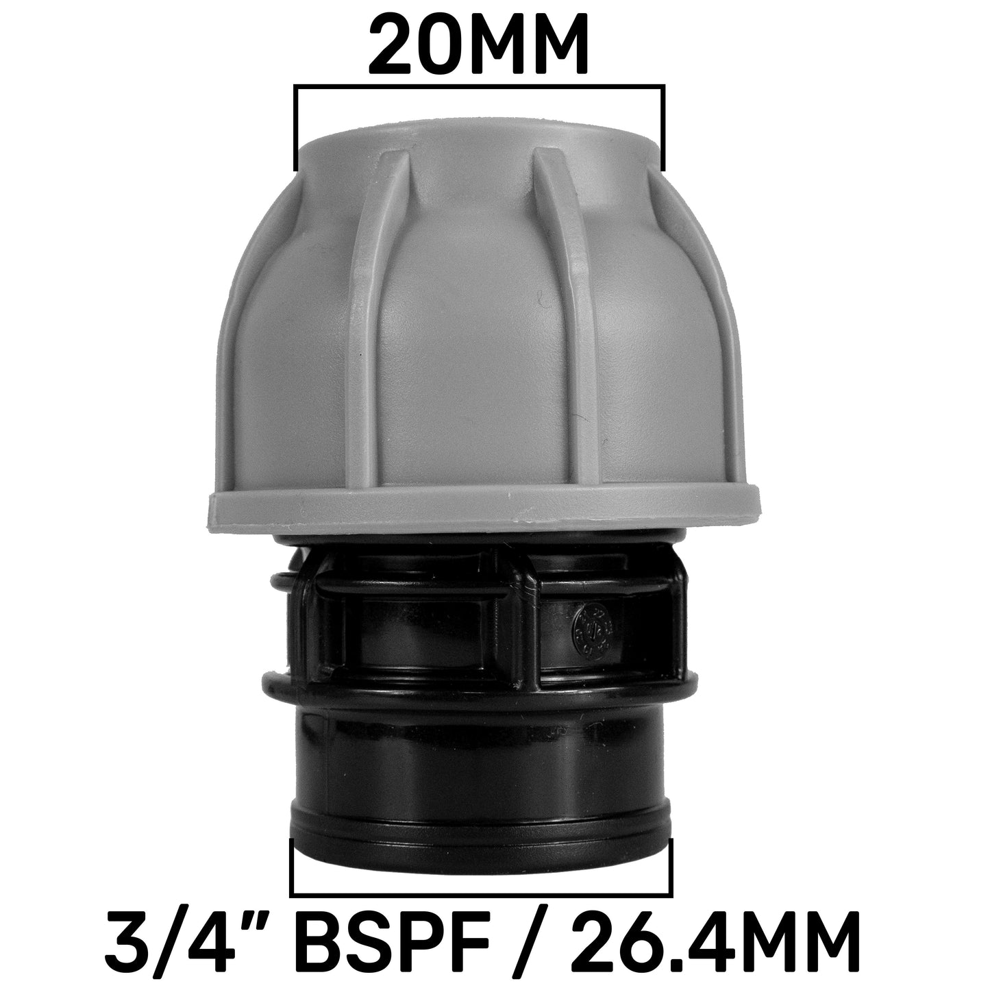 IBC 2” S60X6 Cap with In-Line BSPM Valve and MDPE Straight 20mm
