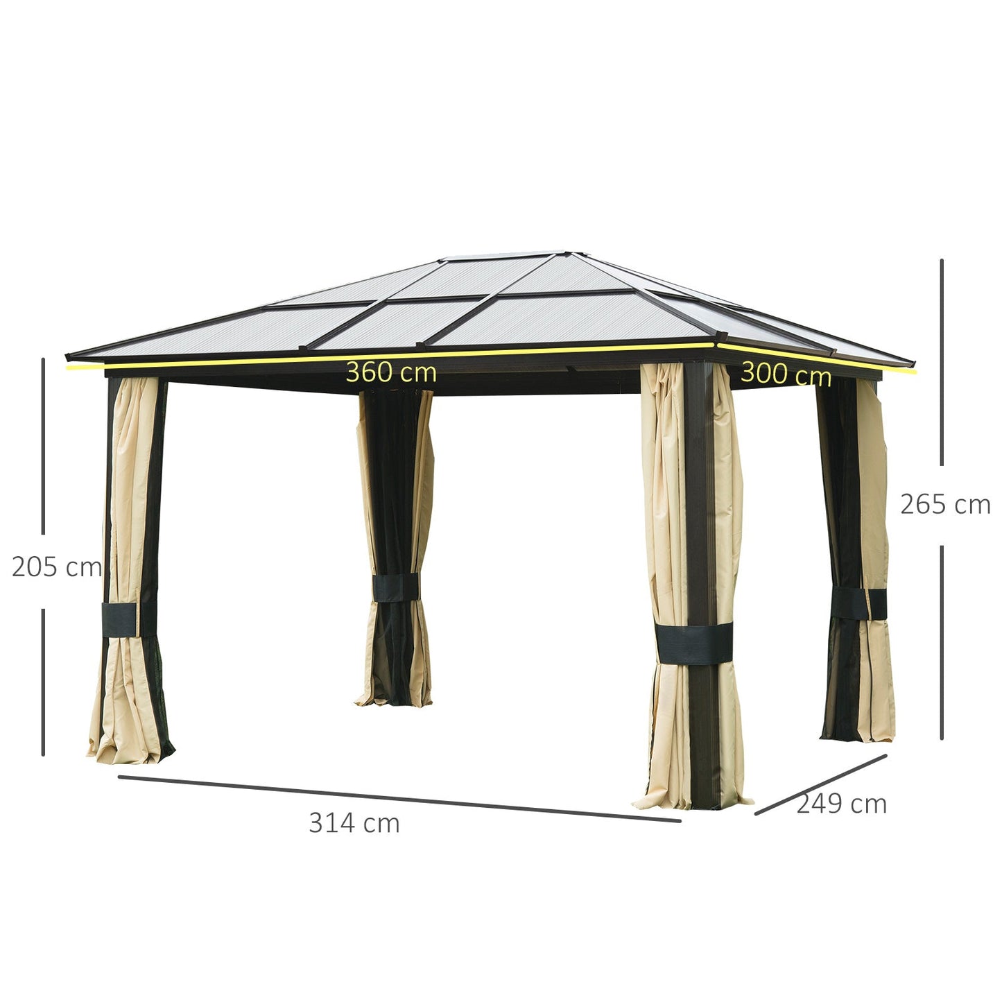 Outsunny 3 X 3.6(M) Hardtop Gazebo Canopy With Polycarbonate Roof And Aluminium Frame
