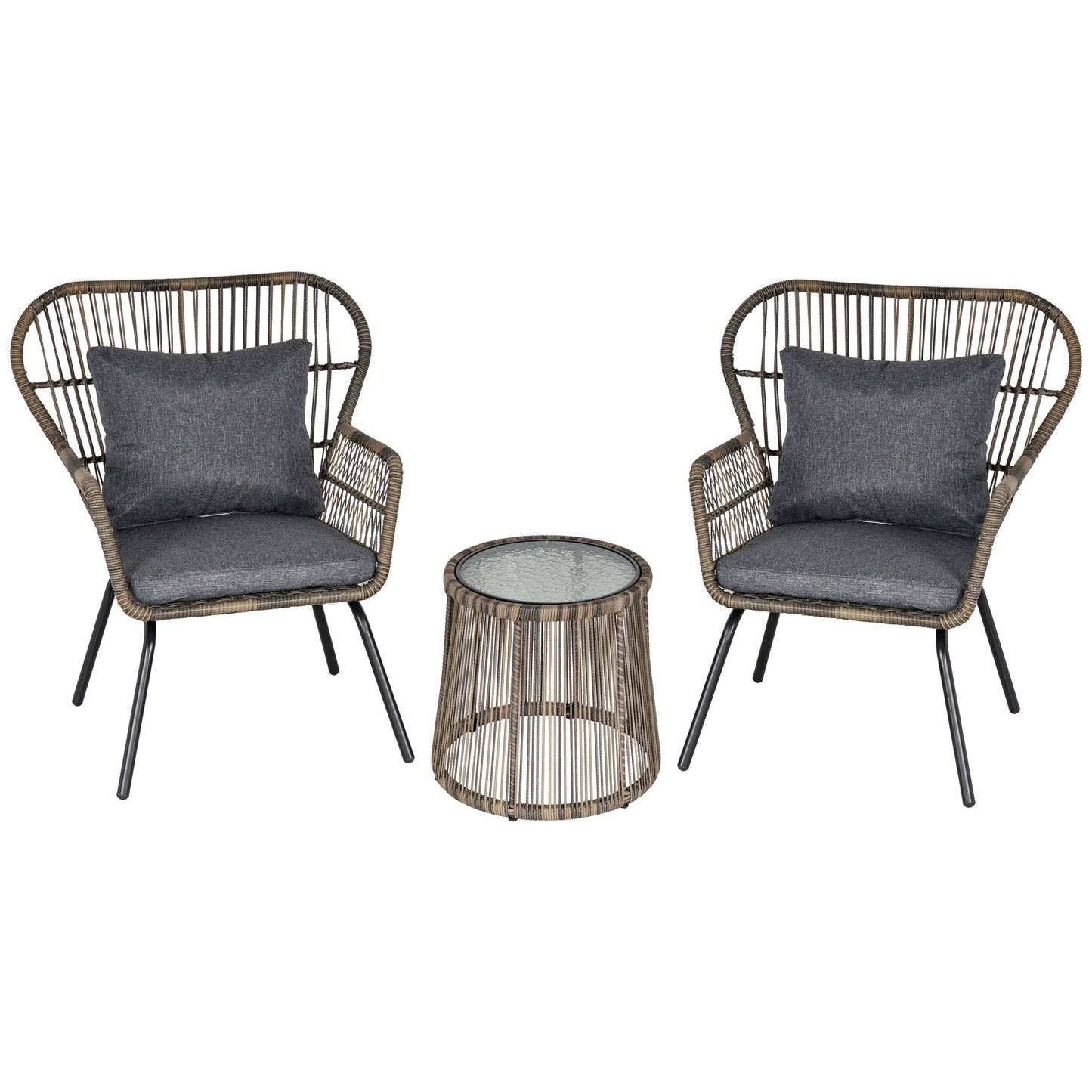 3-Piece Rattan Garden Furniture Set with Cushions