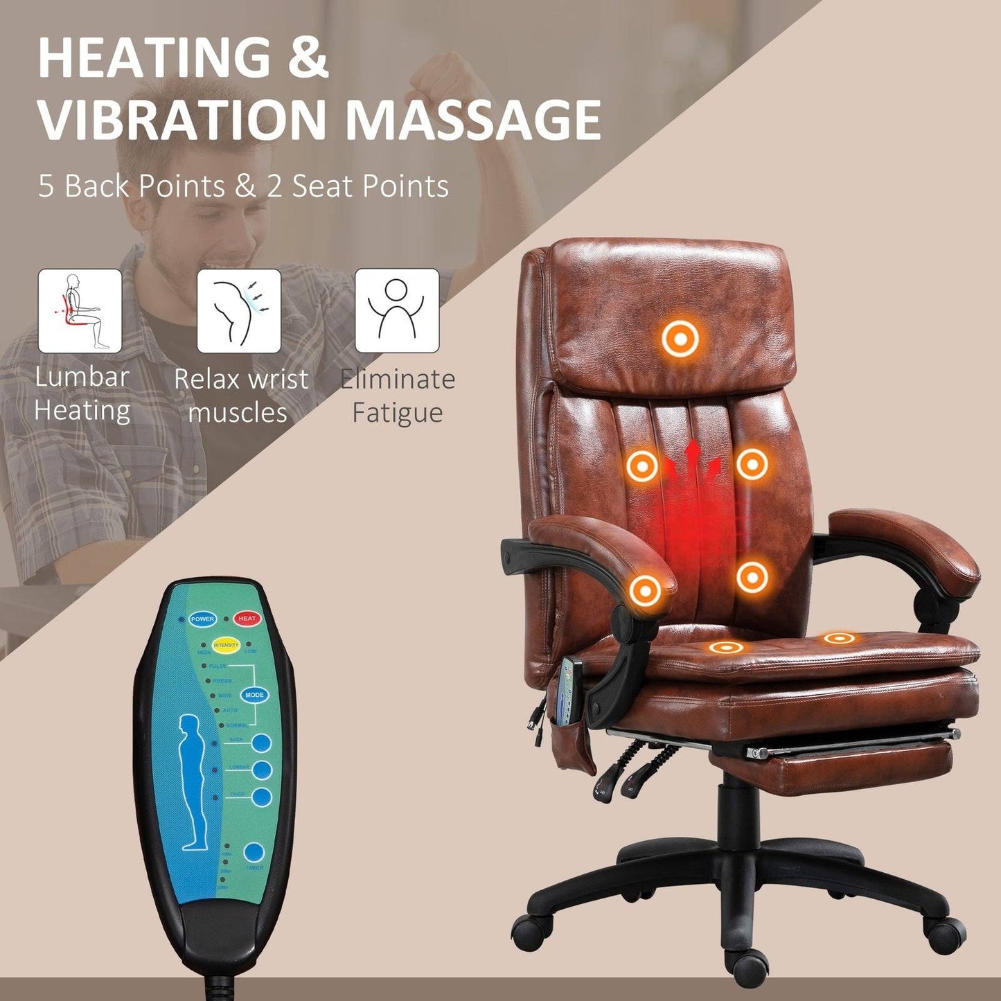 Vinsetto PU Leather Office Chair with 7 Point Vibrating Massage