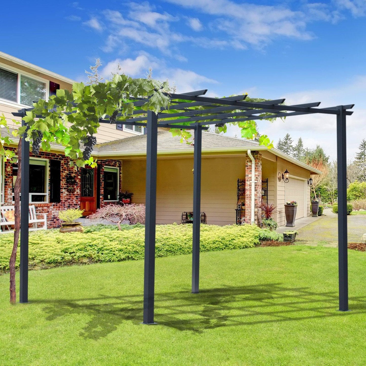 3 x 3 Meter Metal Pergola Garden Gazebo Grape Trellis for Climbing Plants Outdoor Sun Shelter Arbours