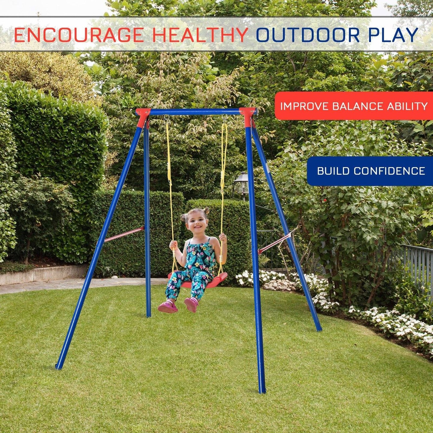 Metal Swing Set With Adjustable Rope Heavy Duty A-Frame Stand Outdoor Playset
