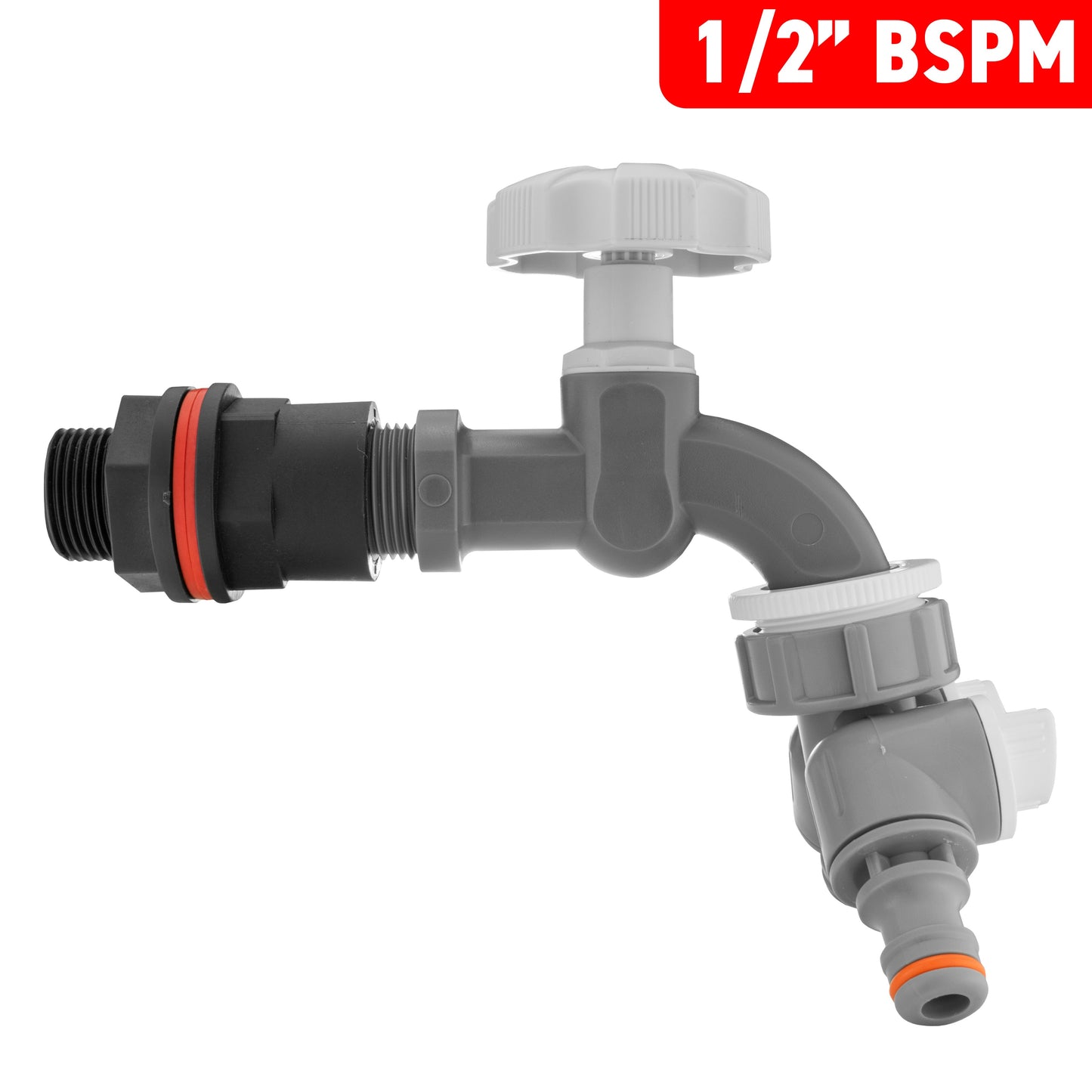 Water Butt Kit 1/2" with Grey Dial Tap + Two-Way Splitter