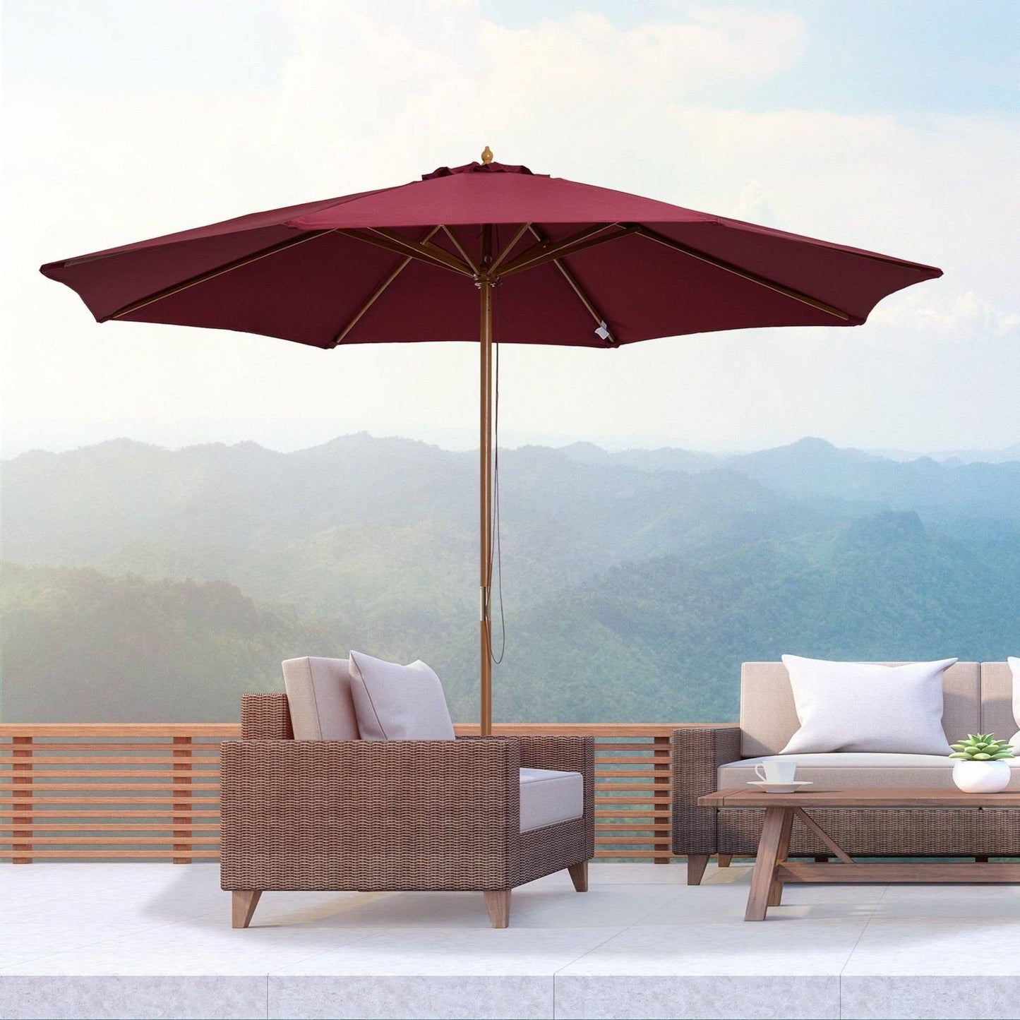 3M Fir Wooden Parasol Garden Umbrellas 8 Ribs Bamboo Sun Shade Patio Outdoor Umbrella Canopy