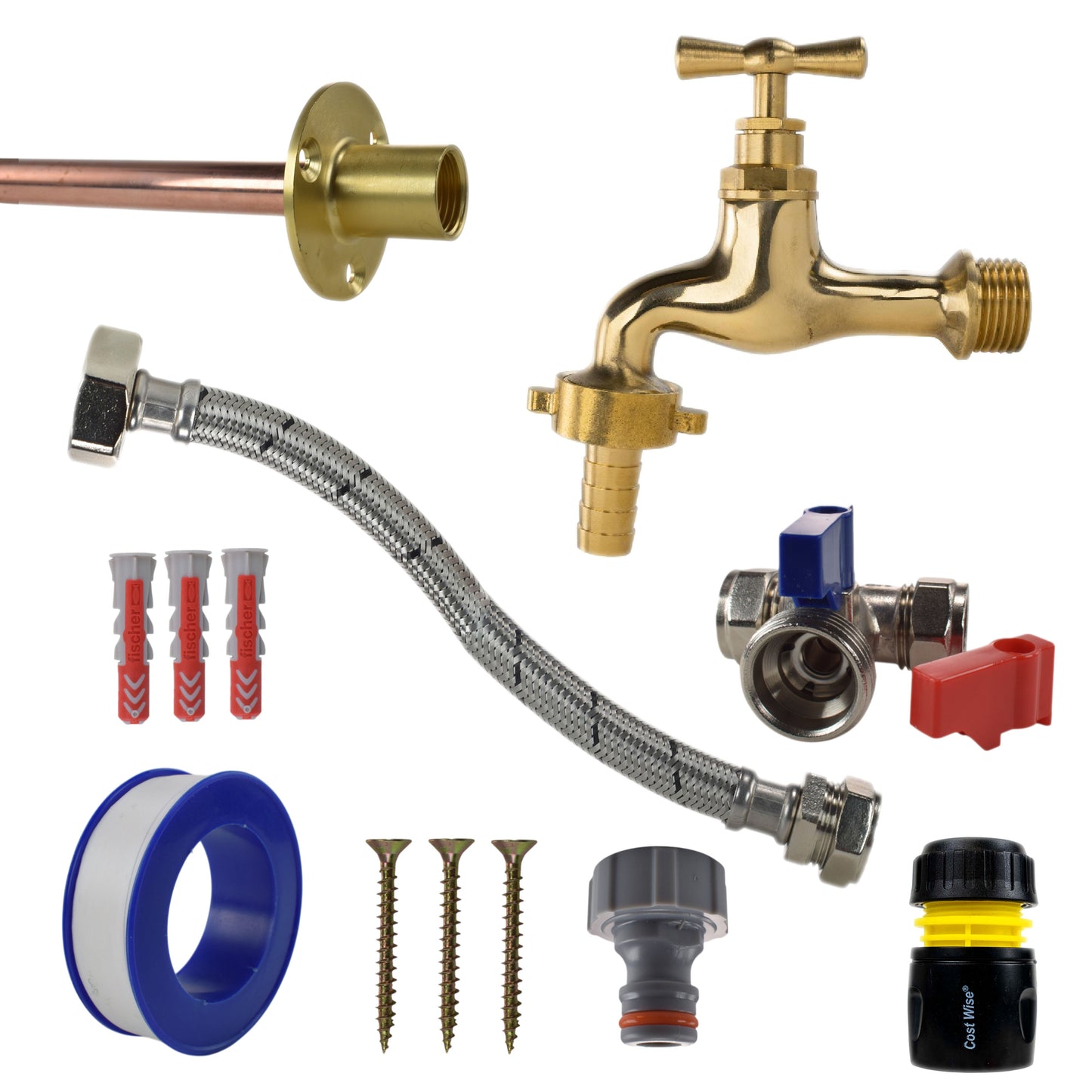 Polished Brass 13mm Barb Tap STANDARD Connection Kit
