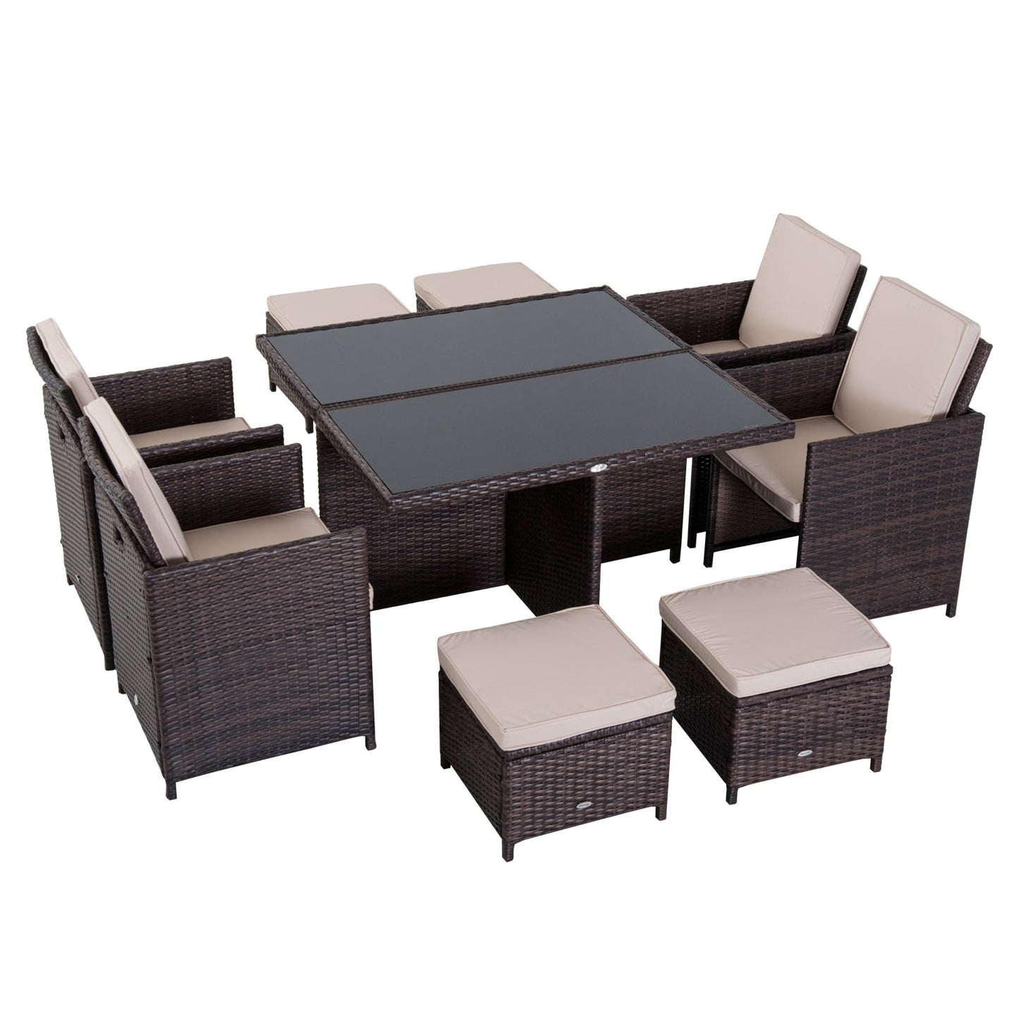 9-Pieces PE Rattan Cube Garden Furniture Set with Cushions