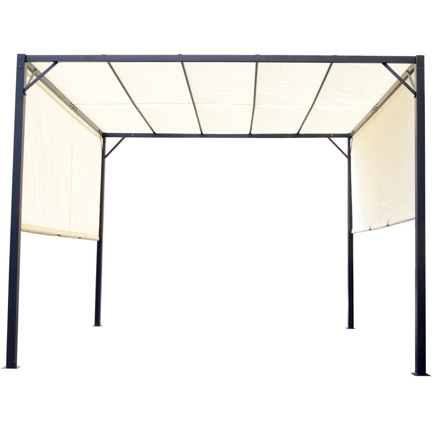 Metal Pergola With Canopy Retractable Pergola Canopy 3Lx3Wx2.3H m Garden Gazebo Party Tent Sun Shelter Cover - Cream White/Black