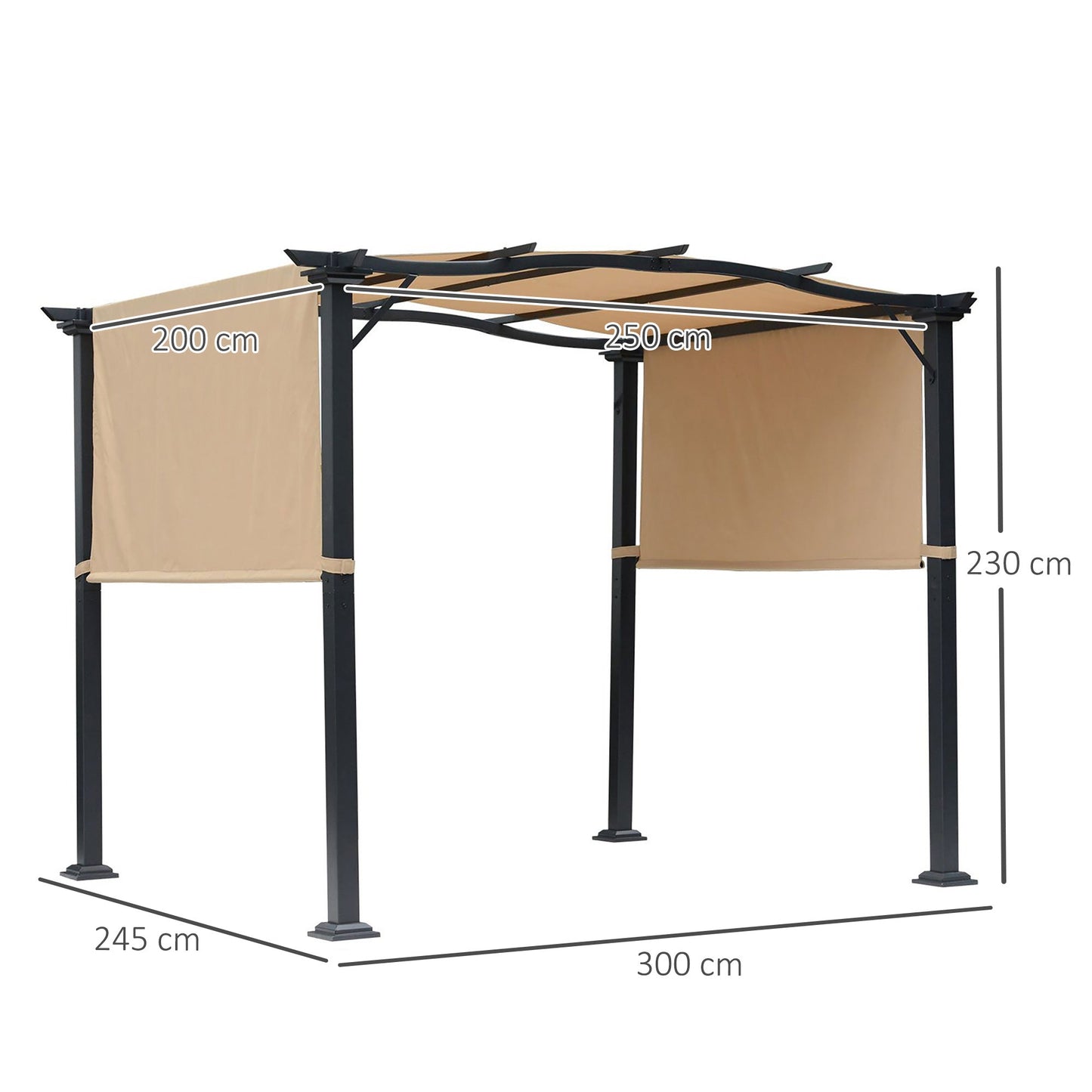 Outdoor Retractable Pergola Garden Gazebo with Two Adjustable Side Canopy Overhead Sun Shade Backyard Canopy Cover