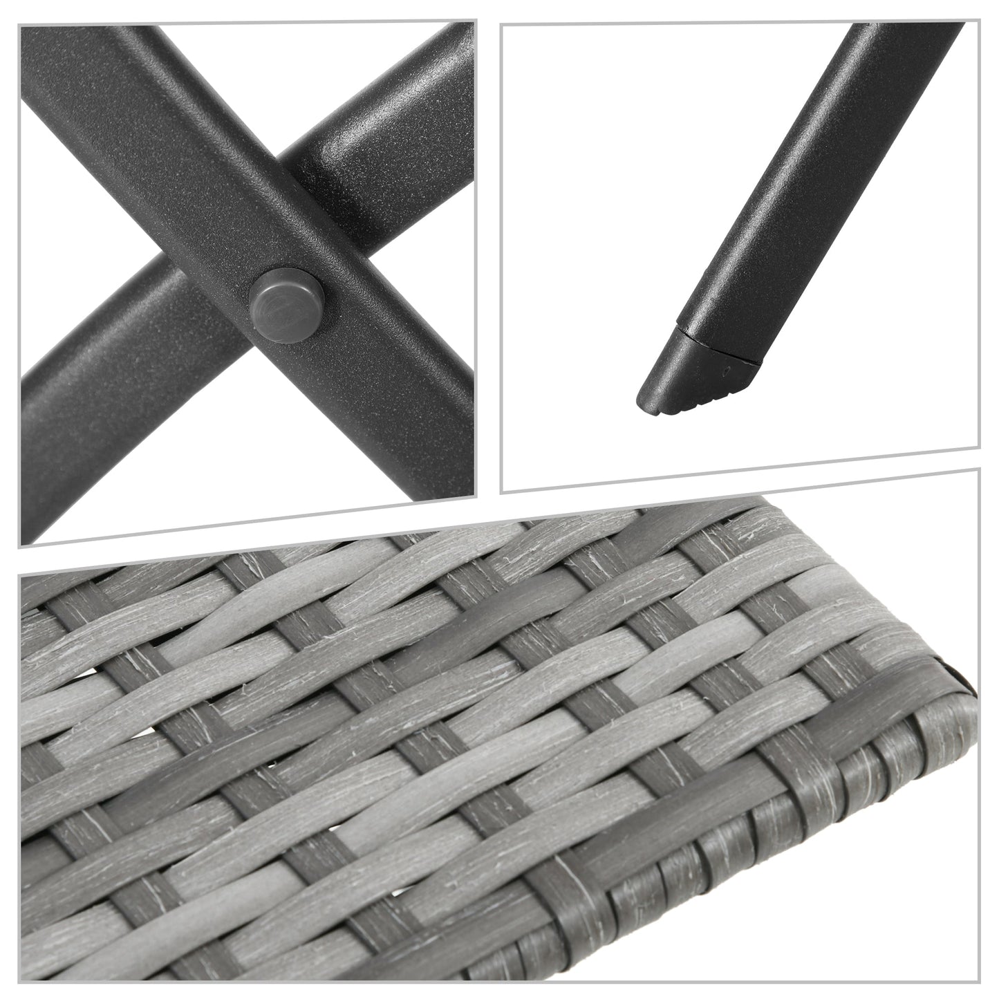 2 Seater Chair Bistro Set Garden Patio Table & Chair Black Rattan Furniture Grey