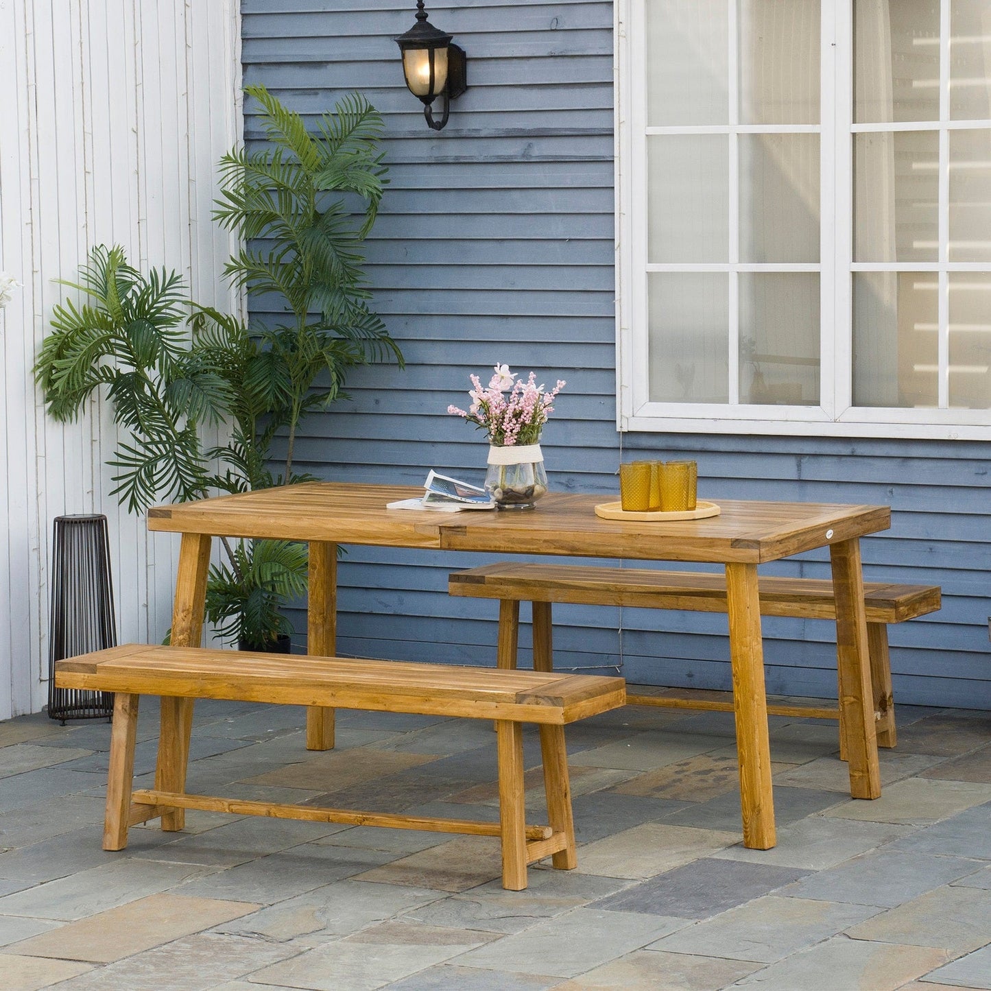 3-Pieces Picnic Bench Set with Table and 2 Benches