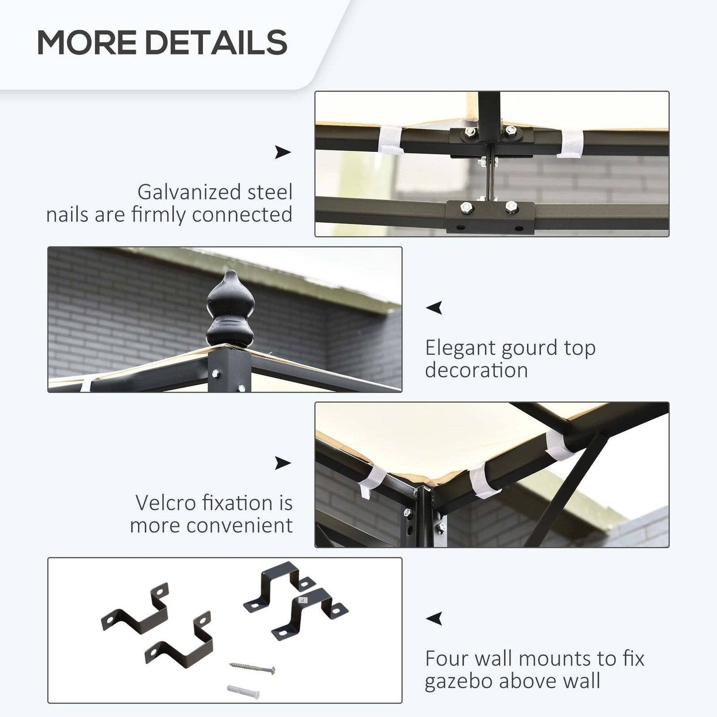 Outsunny 3X3 M Wall Mounted Garden Porch-Black/Cream White