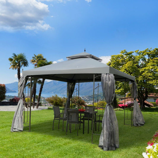 3Mx3M Garden Gazebo Double Top Outdoor Canopy Patio Event Party Wedding Tent Backyard Sun Shade with Netting - Grey