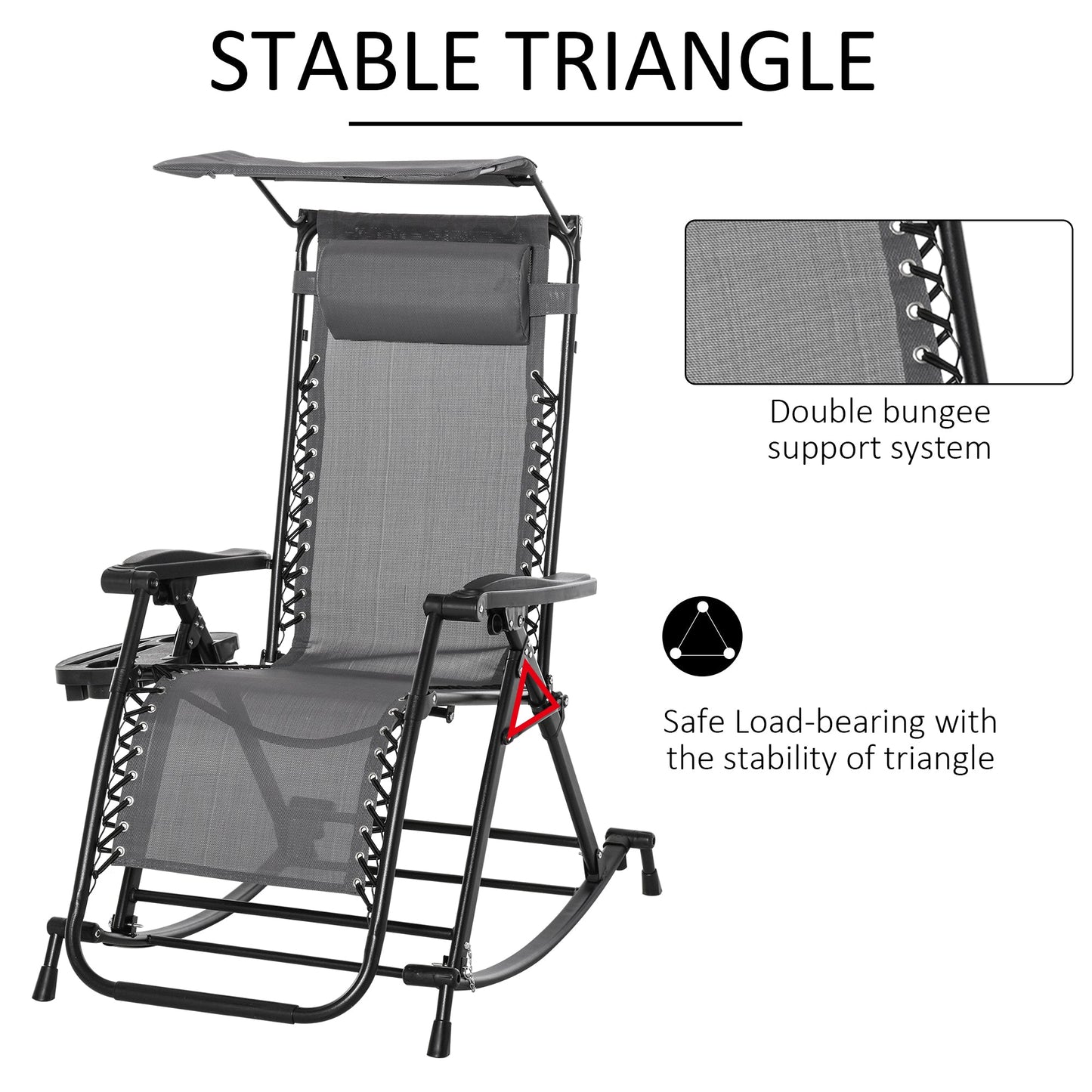 Folding Recliner Chair Outdoor Lounge Rocker Zero-Gravity Seat w/ Adjustable