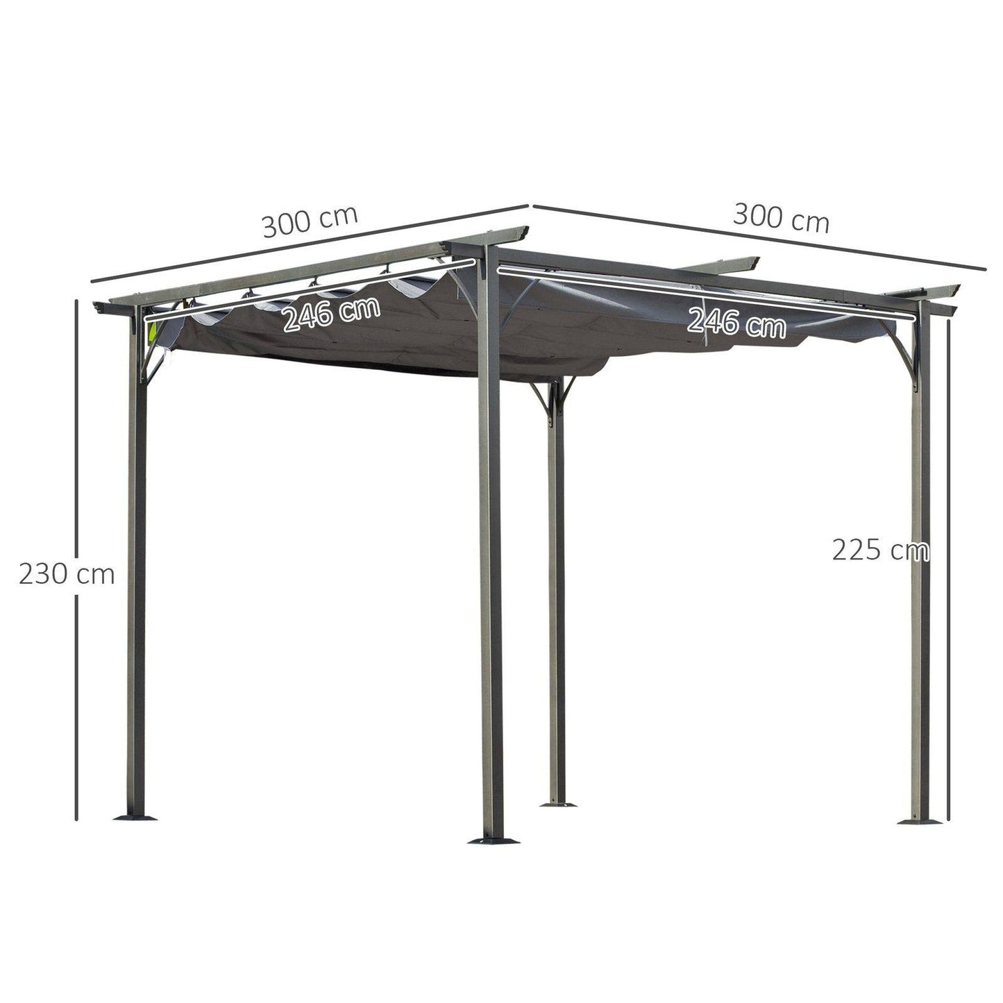 3 x 3M Metal Pergola with Retractable Roof