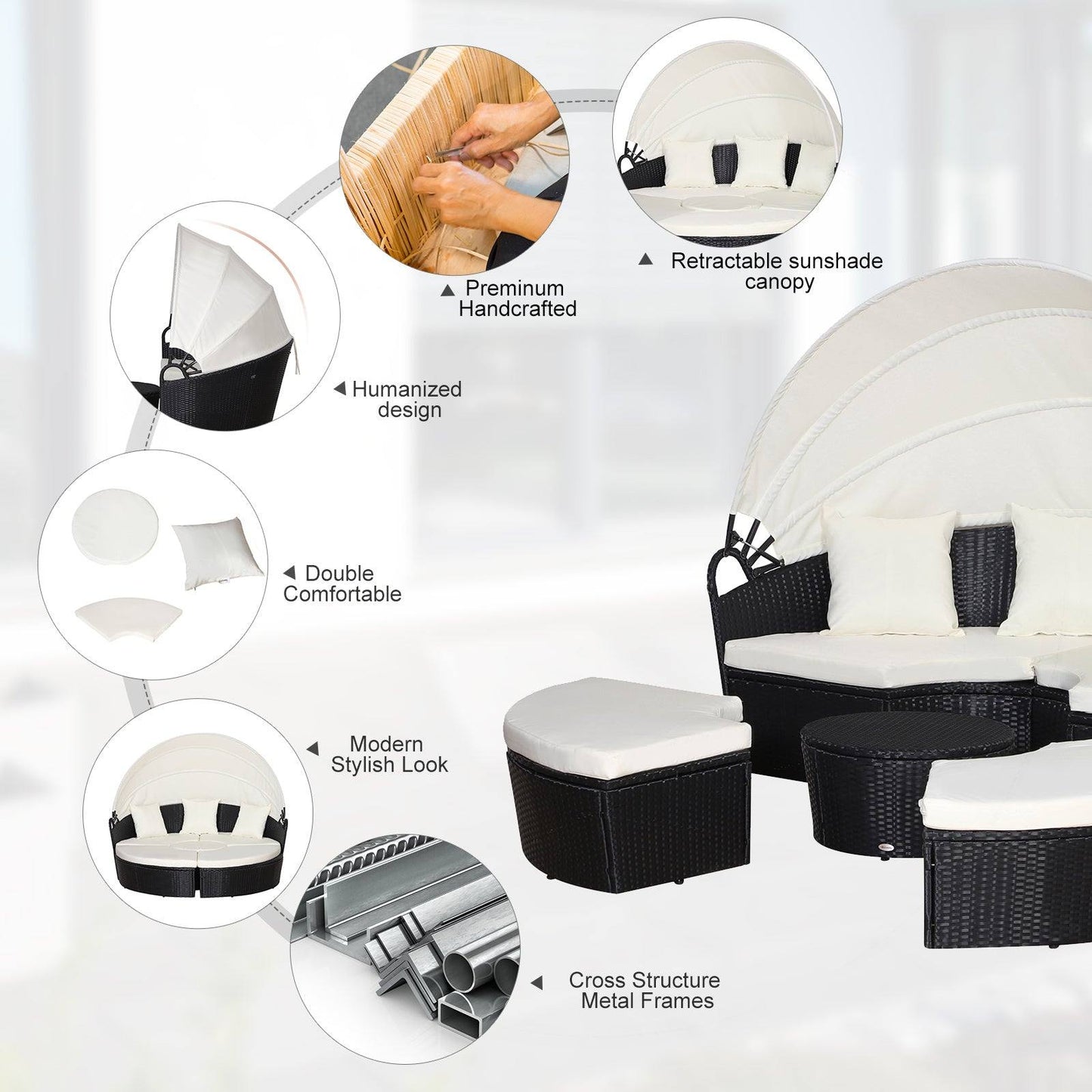 Five-Piece Rattan Garden Bed