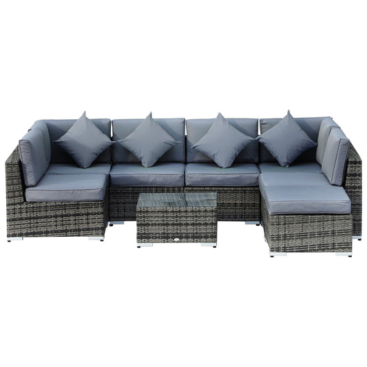 8-Pieces PE Rattan Corner Sofa Set with Thick Cushions