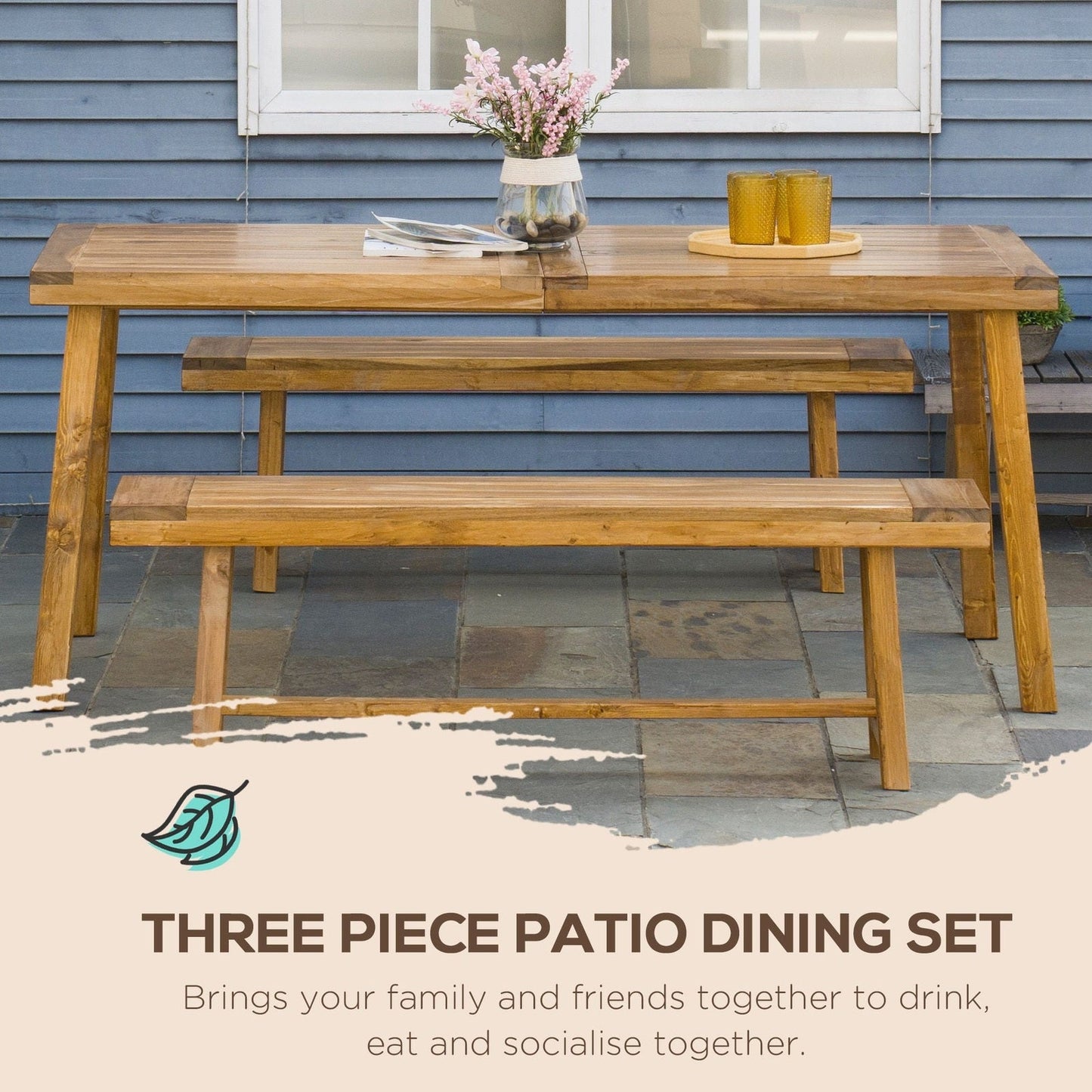 3-Pieces Picnic Bench Set with Table and 2 Benches