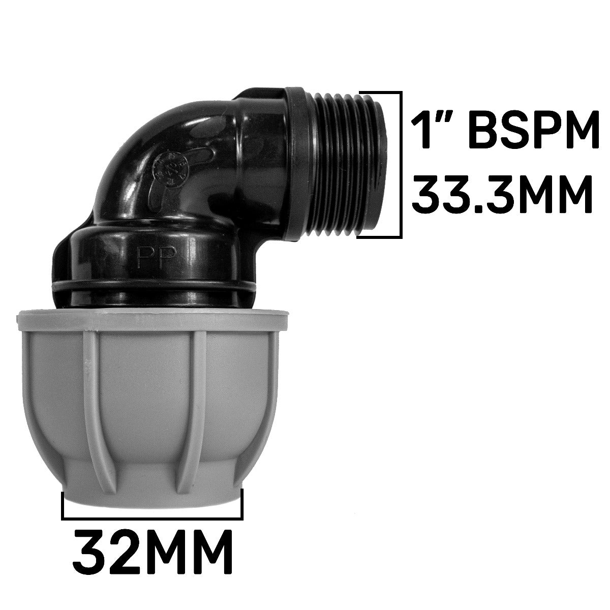 IBC 2” S60X6 – 1" BSPF Extender Adaptor with MDPE Elbow 32mm