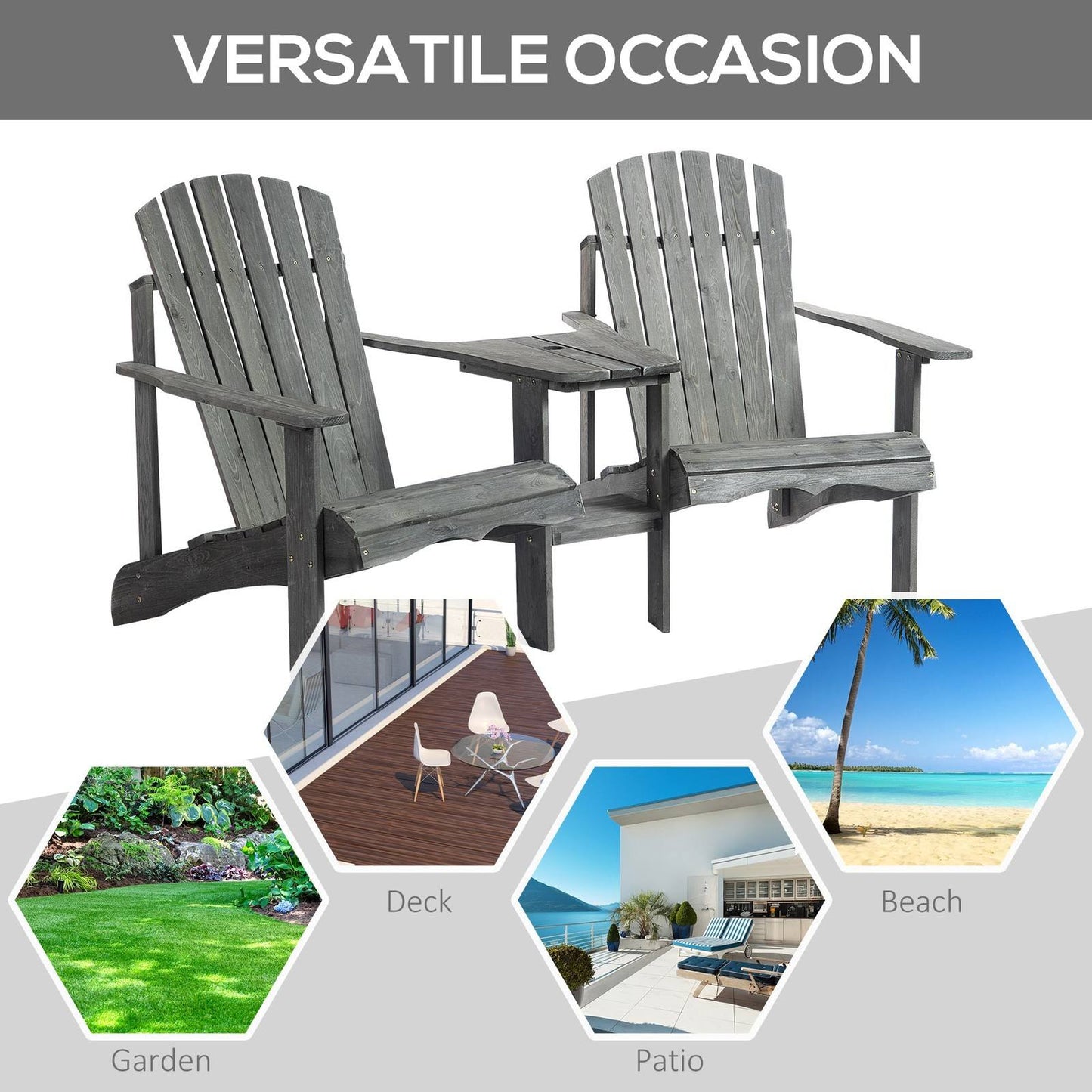 Outsunny Wooden Outdoor Double Adirondack Chairs Loveseat W/ Centre Table And Umbrella Hole