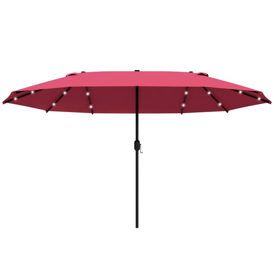 4.4m Double-Sided Sun Umbrella Patio Parasol LED Solar Lights Red