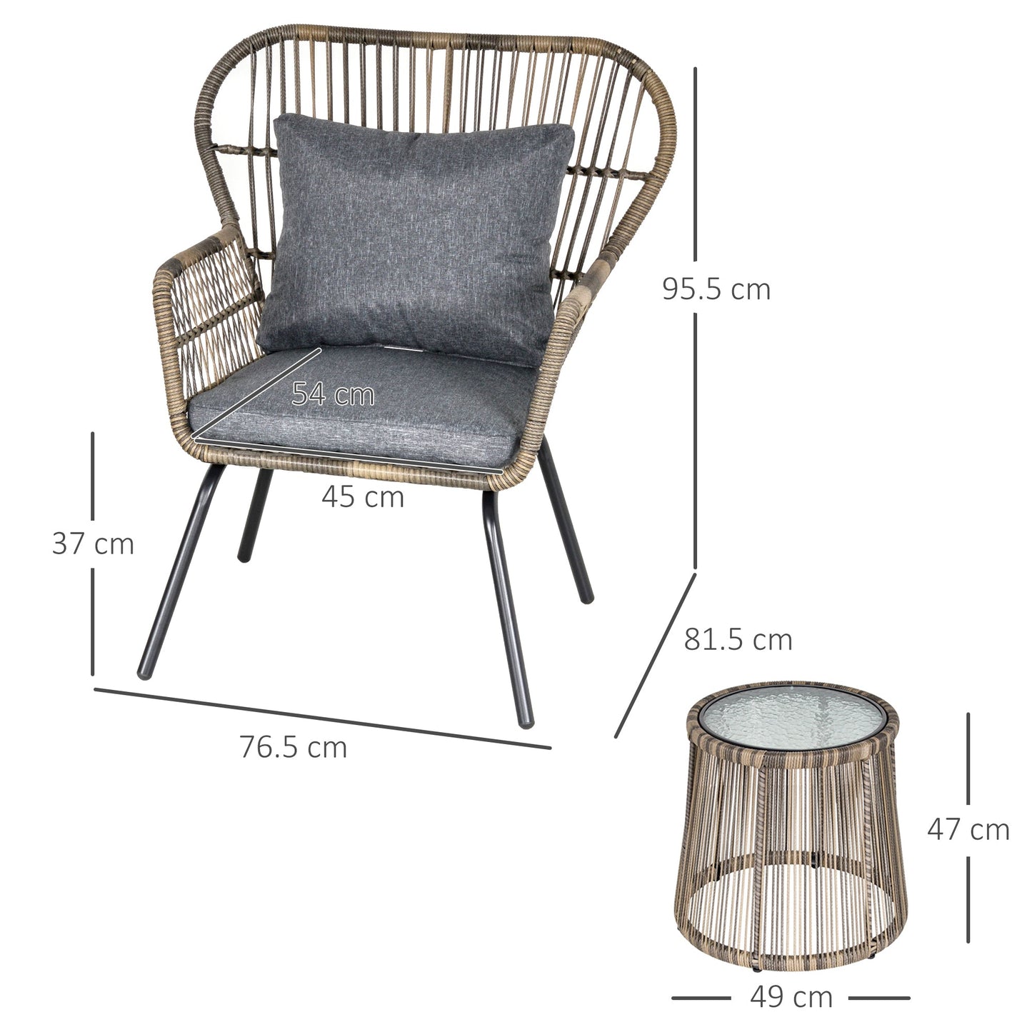 3-Piece Rattan Garden Furniture Set with Cushions