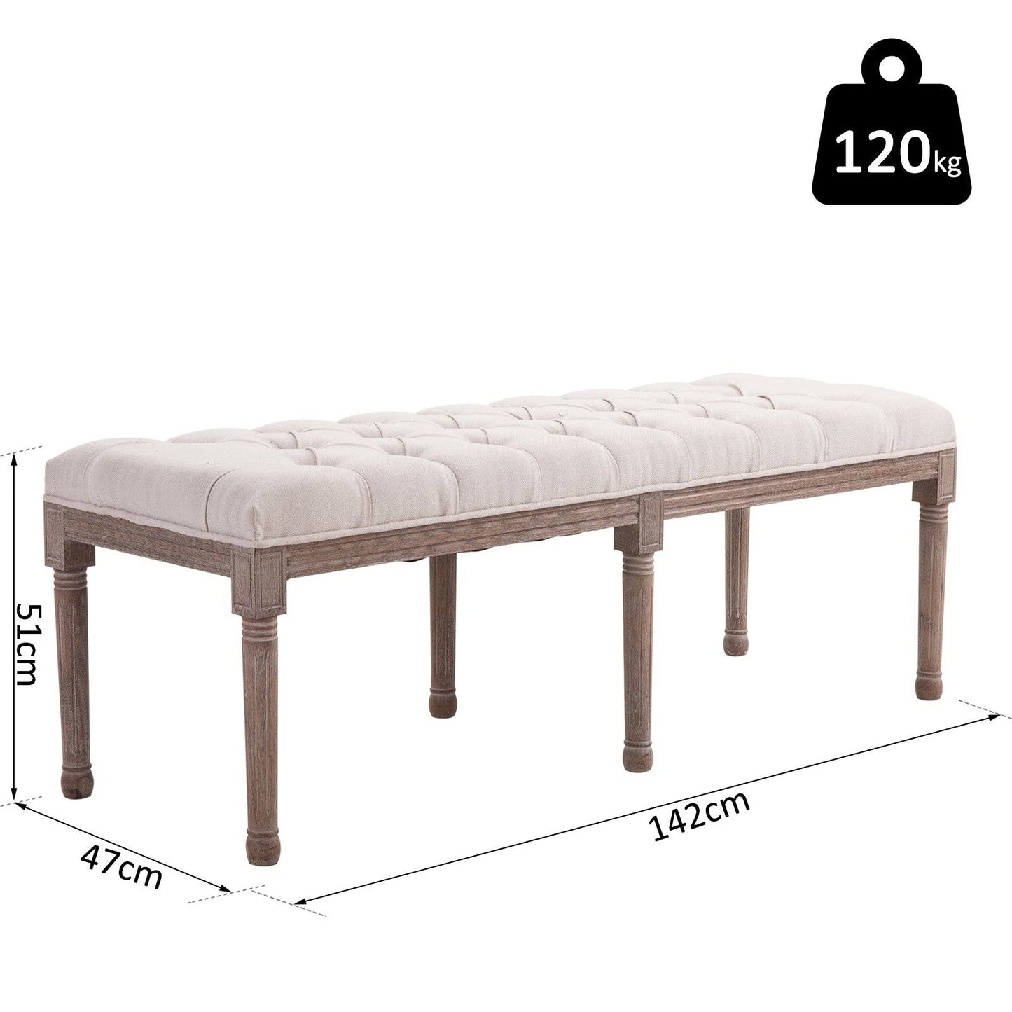 Longline Vintage Ottoman Bench With Wooden Frame