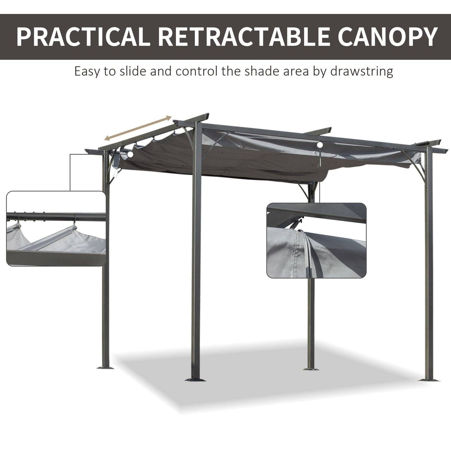 3 x 3M Metal Pergola with Retractable Roof