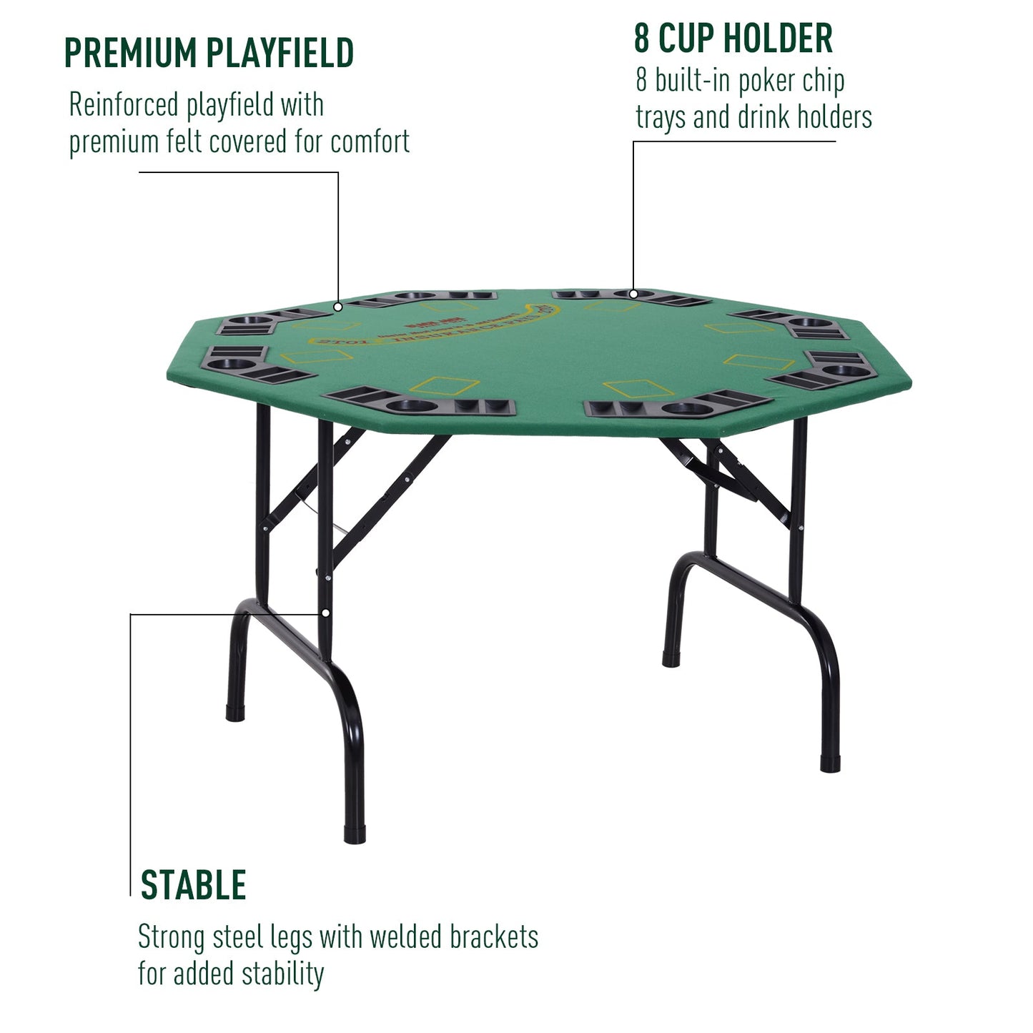 Medium-density fibreboard 8 Player Folding Poker Table Green
