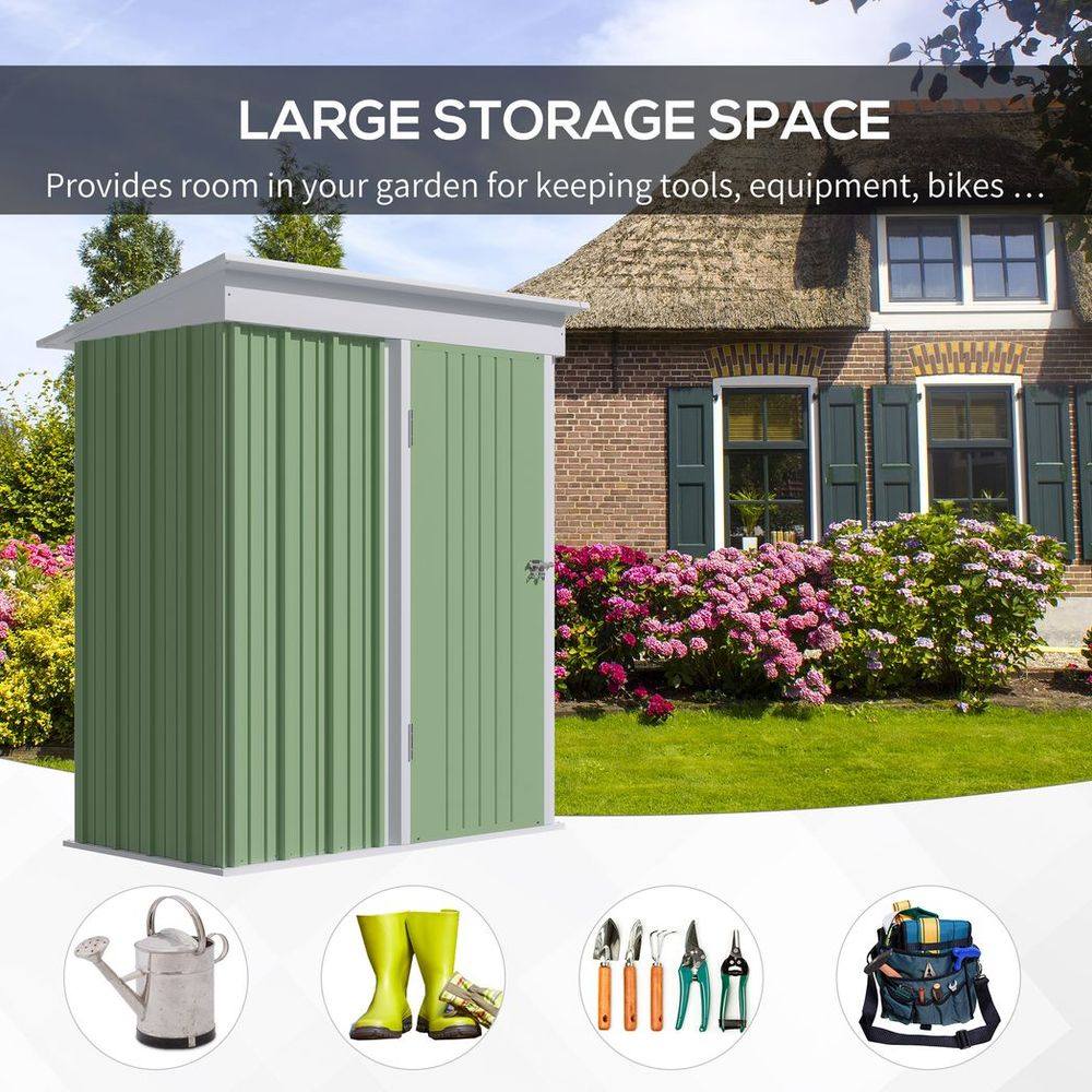 Outsunny Steel Garden Shed, Small Lean-to Shed for Bike Tool, 5x3 ft, Green